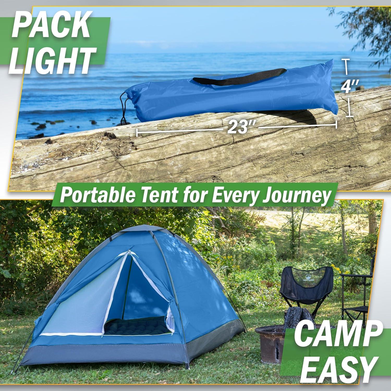 image:image2 Person Camping Tent with Rain Fly and Carrying Bag Lightweight Outdoor Pop Up Tents for Camping Essentials Music Festivals Backpacking Hiking or Beach Shelter by Wakeman OutdoorsBlue