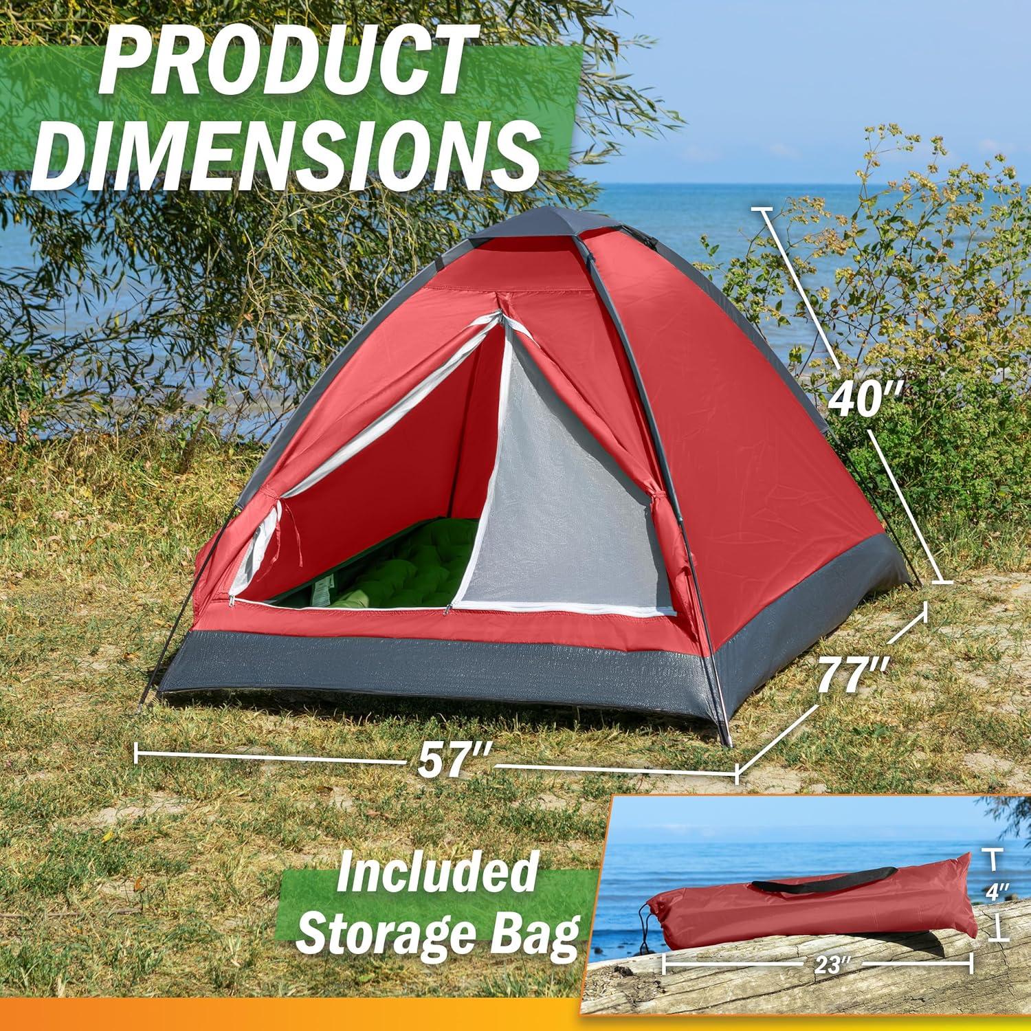 image:image2 Person Camping Tent with Rain Fly and Carrying Bag Lightweight Outdoor Pop Up Tents for Camping Essentials Music Festivals Backpacking Hiking or Beach Shelter by Wakeman OutdoorsRed