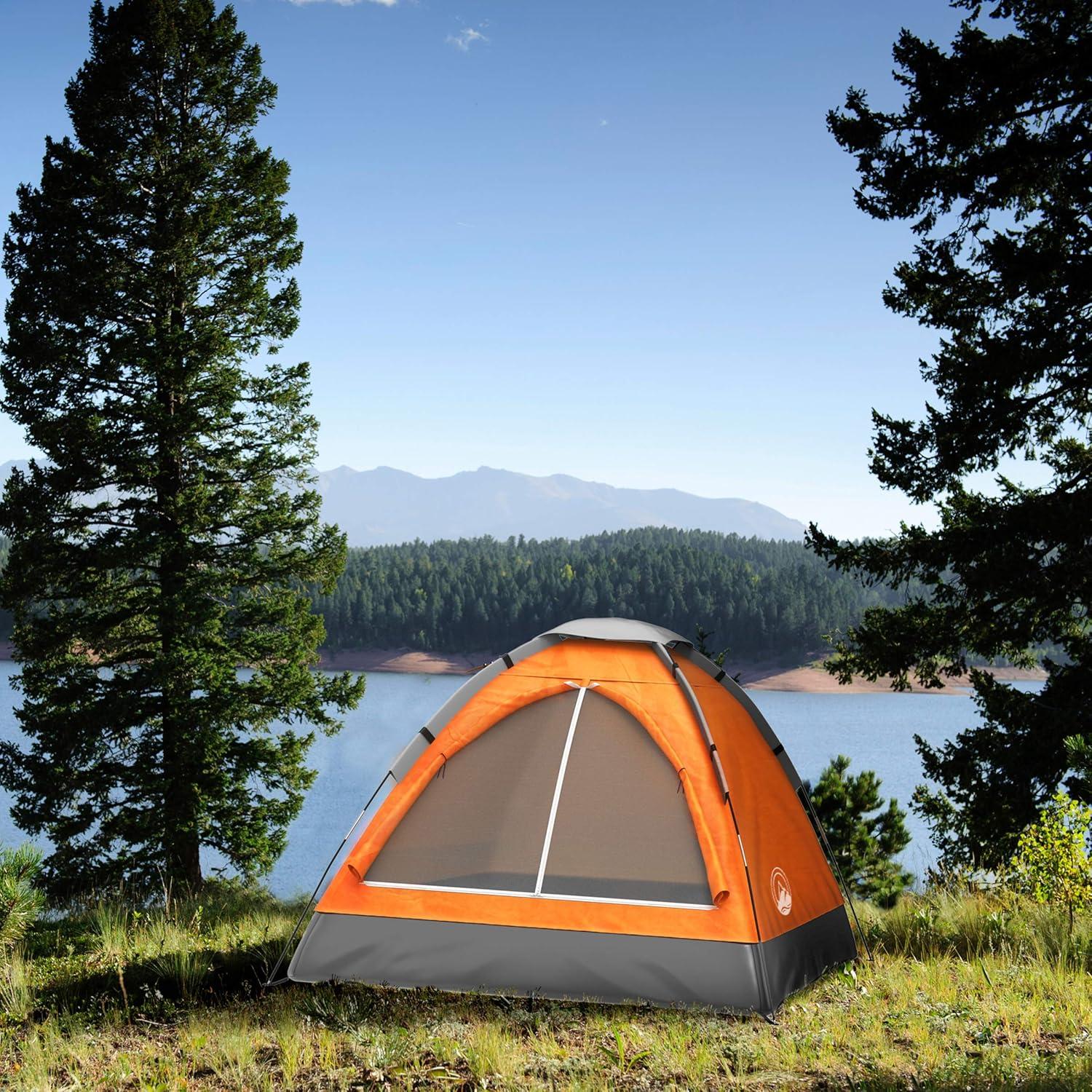 image:image2 Person Camping Tent with Rain Fly and Carrying Bag Lightweight Outdoor Pop Up Tents for Camping Essentials Music Festivals Backpacking Hiking or Beach Shelter by Wakeman OutdoorsOrange