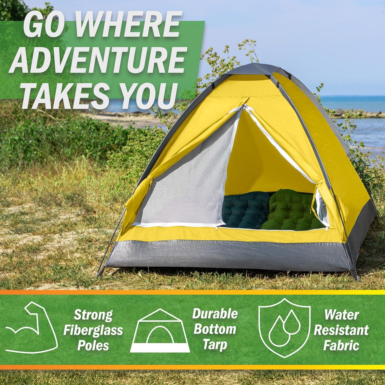 image:image2 Person Camping Tent with Rain Fly and Carrying Bag Lightweight Outdoor Pop Up Tents for Camping Essentials Music Festivals Backpacking Hiking or Beach Shelter by Wakeman OutdoorsYellow