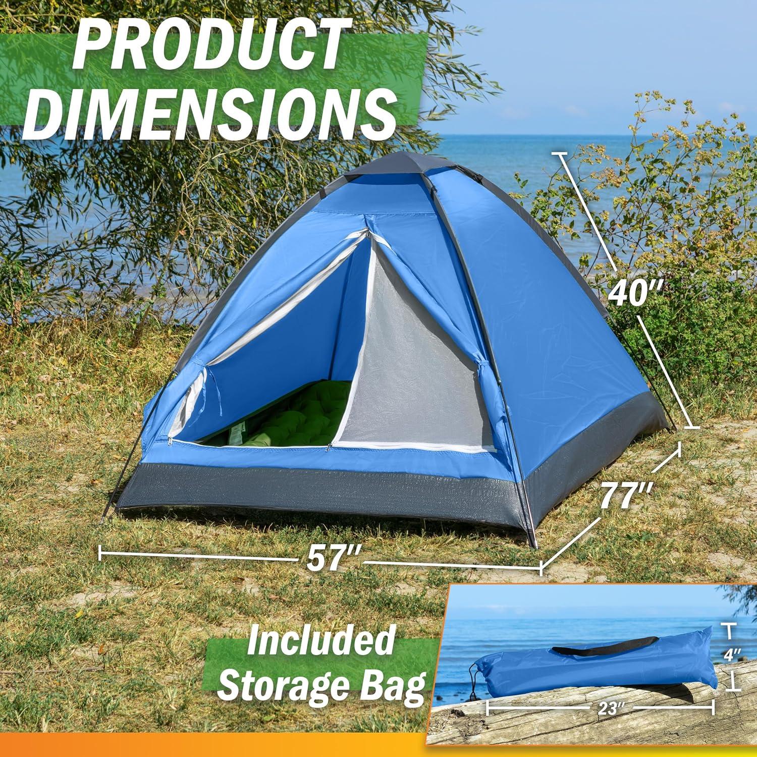 image:image2 Person Camping Tent with Rain Fly and Carrying Bag Lightweight Outdoor Pop Up Tents for Camping Essentials Music Festivals Backpacking Hiking or Beach Shelter by Wakeman OutdoorsBlue
