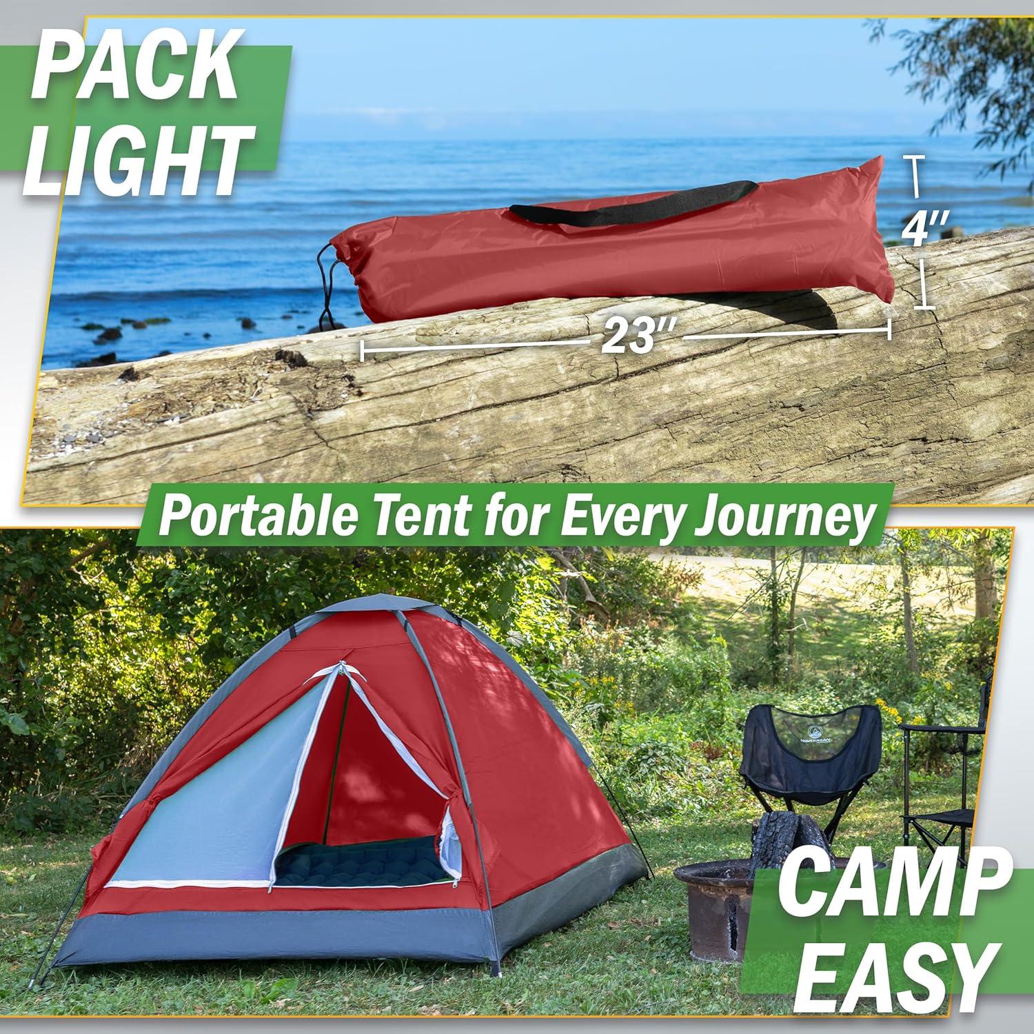 image:image2 Person Camping Tent with Rain Fly and Carrying Bag Lightweight Outdoor Pop Up Tents for Camping Essentials Music Festivals Backpacking Hiking or Beach Shelter by Wakeman OutdoorsRed