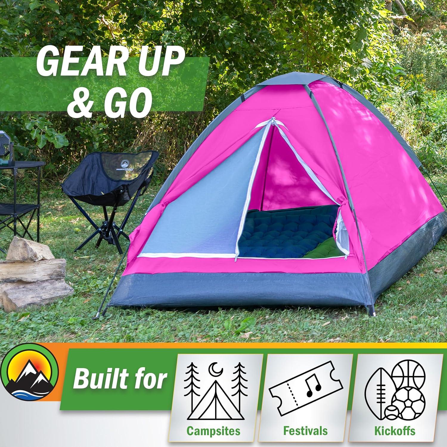 image:image2 Person Camping Tent with Rain Fly and Carrying Bag Lightweight Outdoor Pop Up Tents for Camping Essentials Music Festivals Backpacking Hiking or Beach Shelter by Wakeman OutdoorsPink