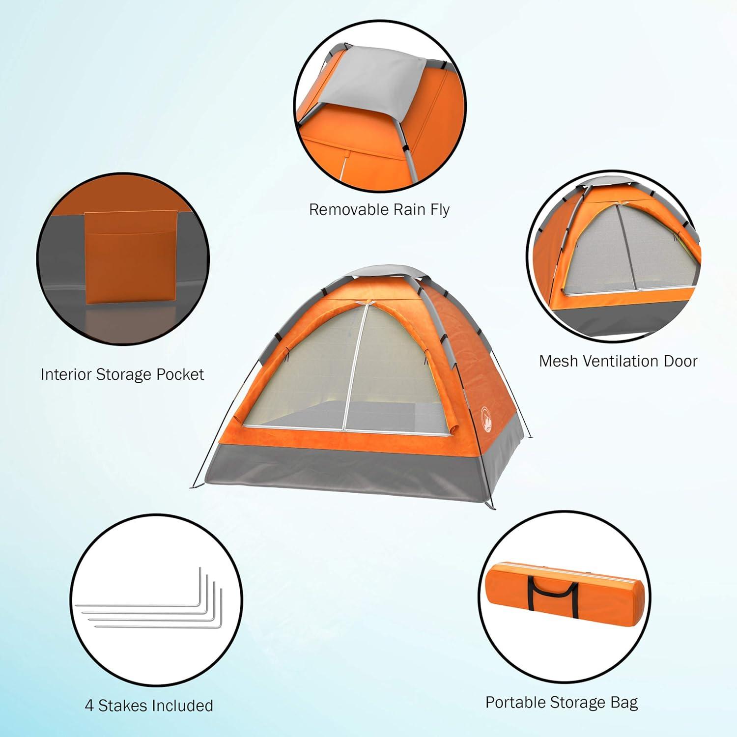 image:image2 Person Camping Tent with Rain Fly and Carrying Bag Lightweight Outdoor Pop Up Tents for Camping Essentials Music Festivals Backpacking Hiking or Beach Shelter by Wakeman OutdoorsOrange