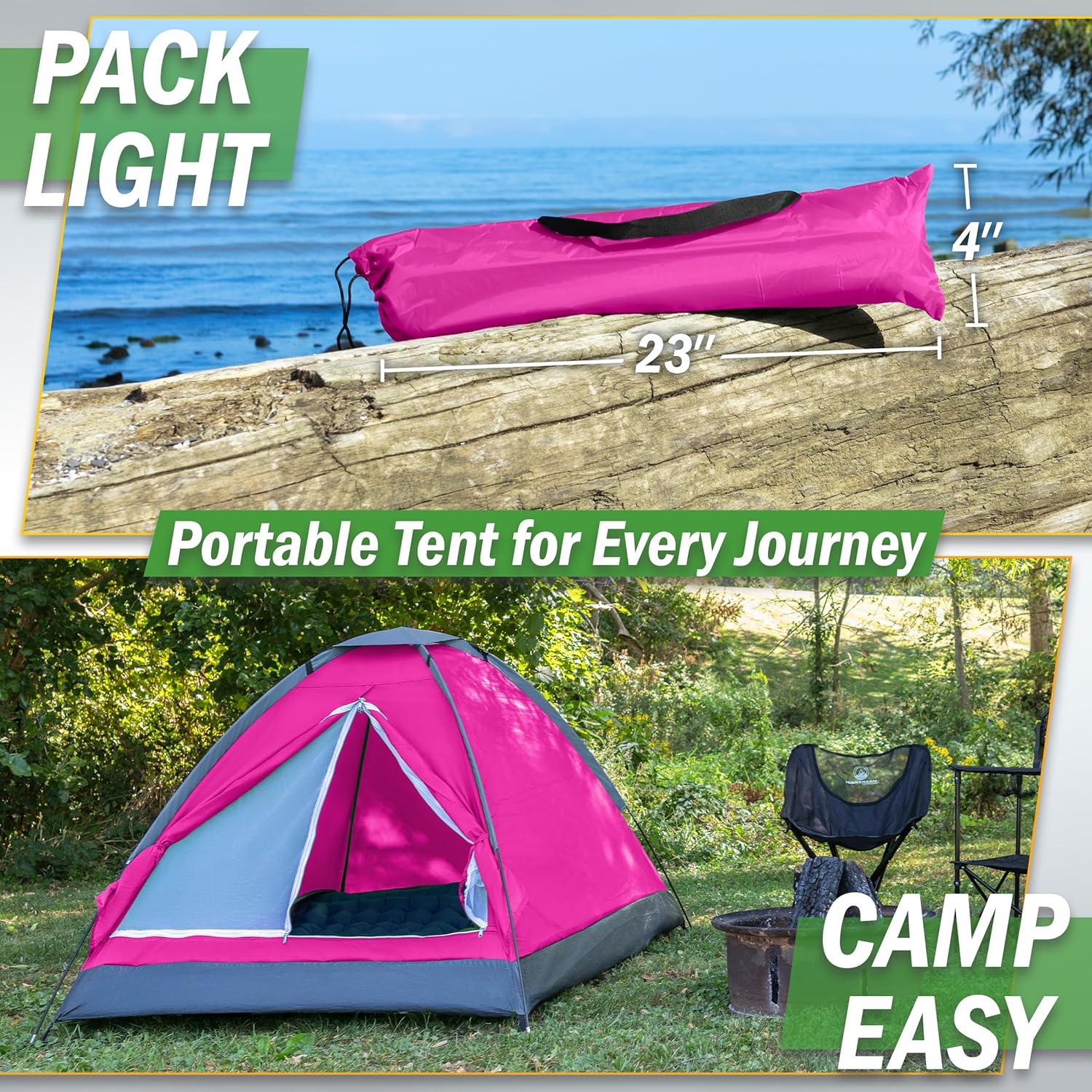 image:image2 Person Camping Tent with Rain Fly and Carrying Bag Lightweight Outdoor Pop Up Tents for Camping Essentials Music Festivals Backpacking Hiking or Beach Shelter by Wakeman OutdoorsPink