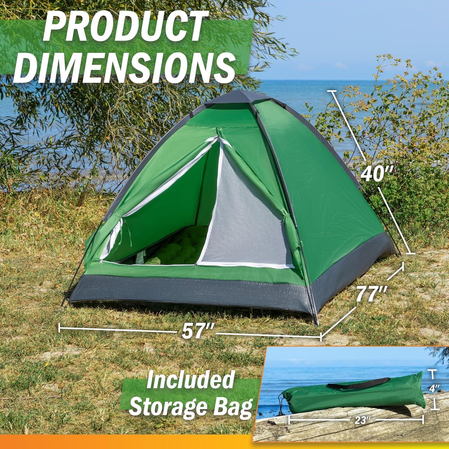 image:image2 Person Camping Tent with Rain Fly and Carrying Bag Lightweight Outdoor Pop Up Tents for Camping Essentials Music Festivals Backpacking Hiking or Beach Shelter by Wakeman OutdoorsGreen