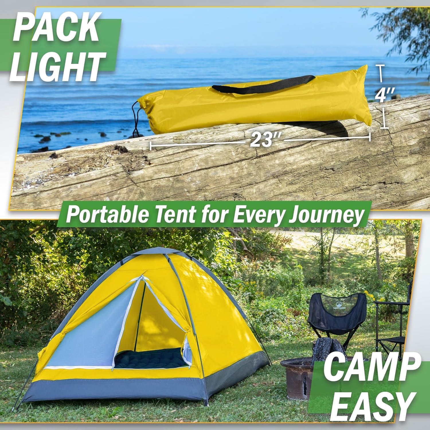 image:image2 Person Camping Tent with Rain Fly and Carrying Bag Lightweight Outdoor Pop Up Tents for Camping Essentials Music Festivals Backpacking Hiking or Beach Shelter by Wakeman OutdoorsYellow