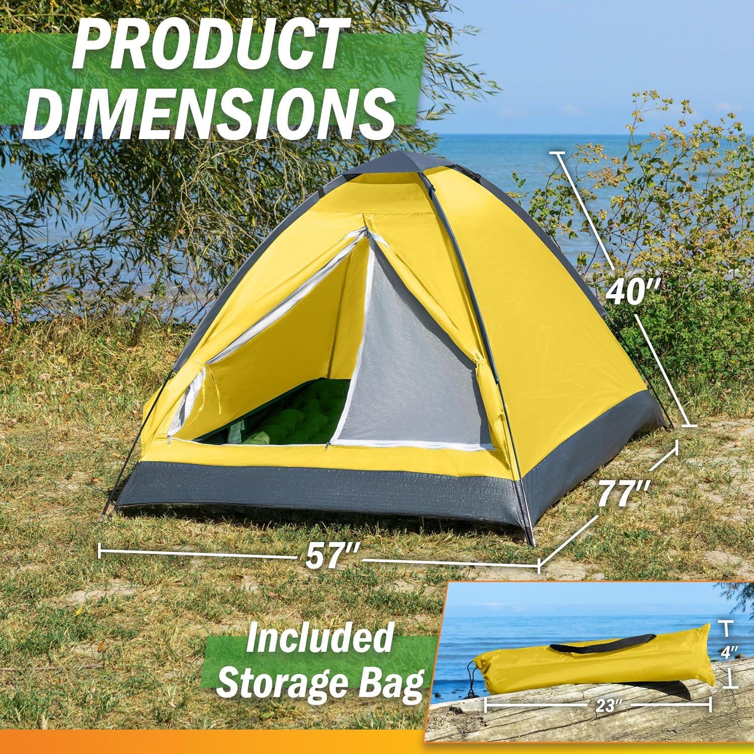 image:image2 Person Camping Tent with Rain Fly and Carrying Bag Lightweight Outdoor Pop Up Tents for Camping Essentials Music Festivals Backpacking Hiking or Beach Shelter by Wakeman OutdoorsYellow