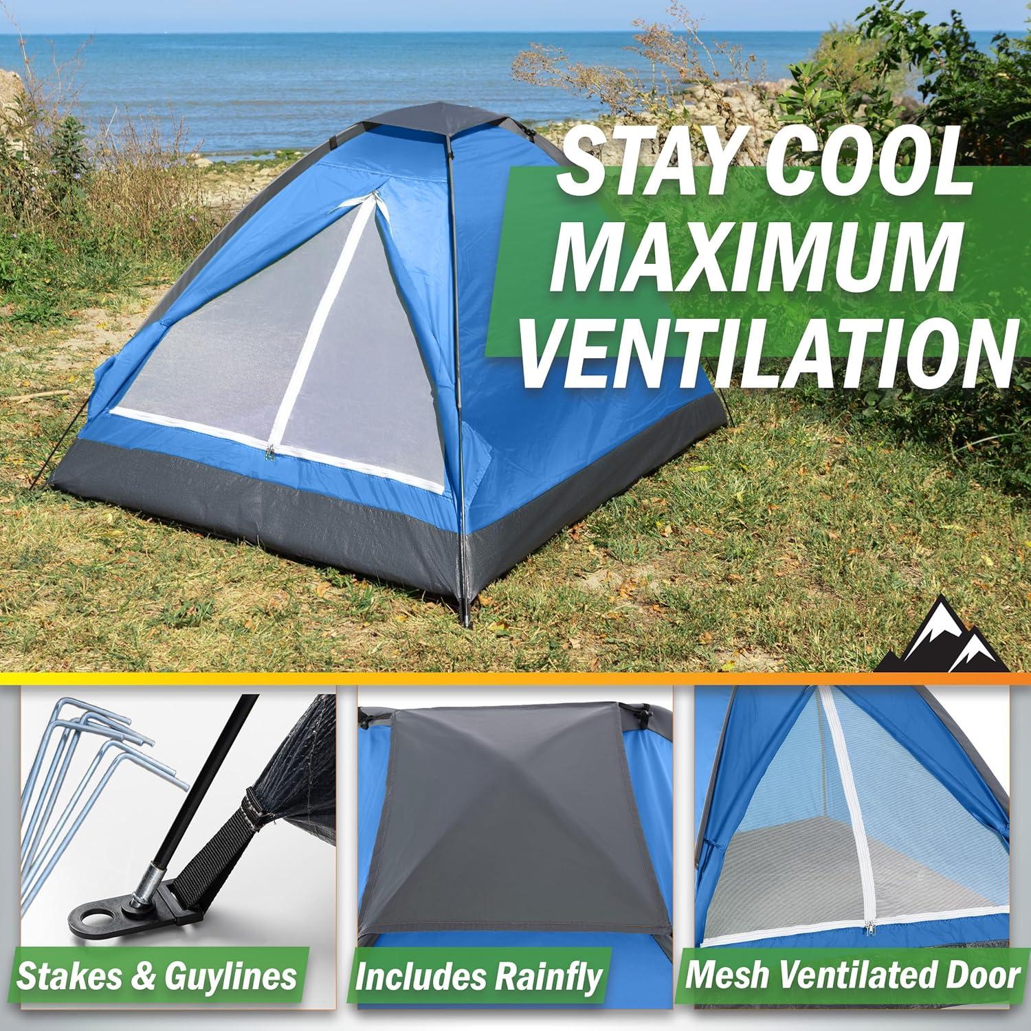 image:image2 Person Camping Tent with Rain Fly and Carrying Bag Lightweight Outdoor Pop Up Tents for Camping Essentials Music Festivals Backpacking Hiking or Beach Shelter by Wakeman OutdoorsBlue