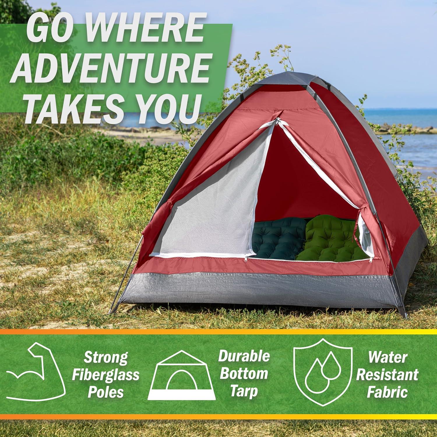 image:image2 Person Camping Tent with Rain Fly and Carrying Bag Lightweight Outdoor Pop Up Tents for Camping Essentials Music Festivals Backpacking Hiking or Beach Shelter by Wakeman OutdoorsRed