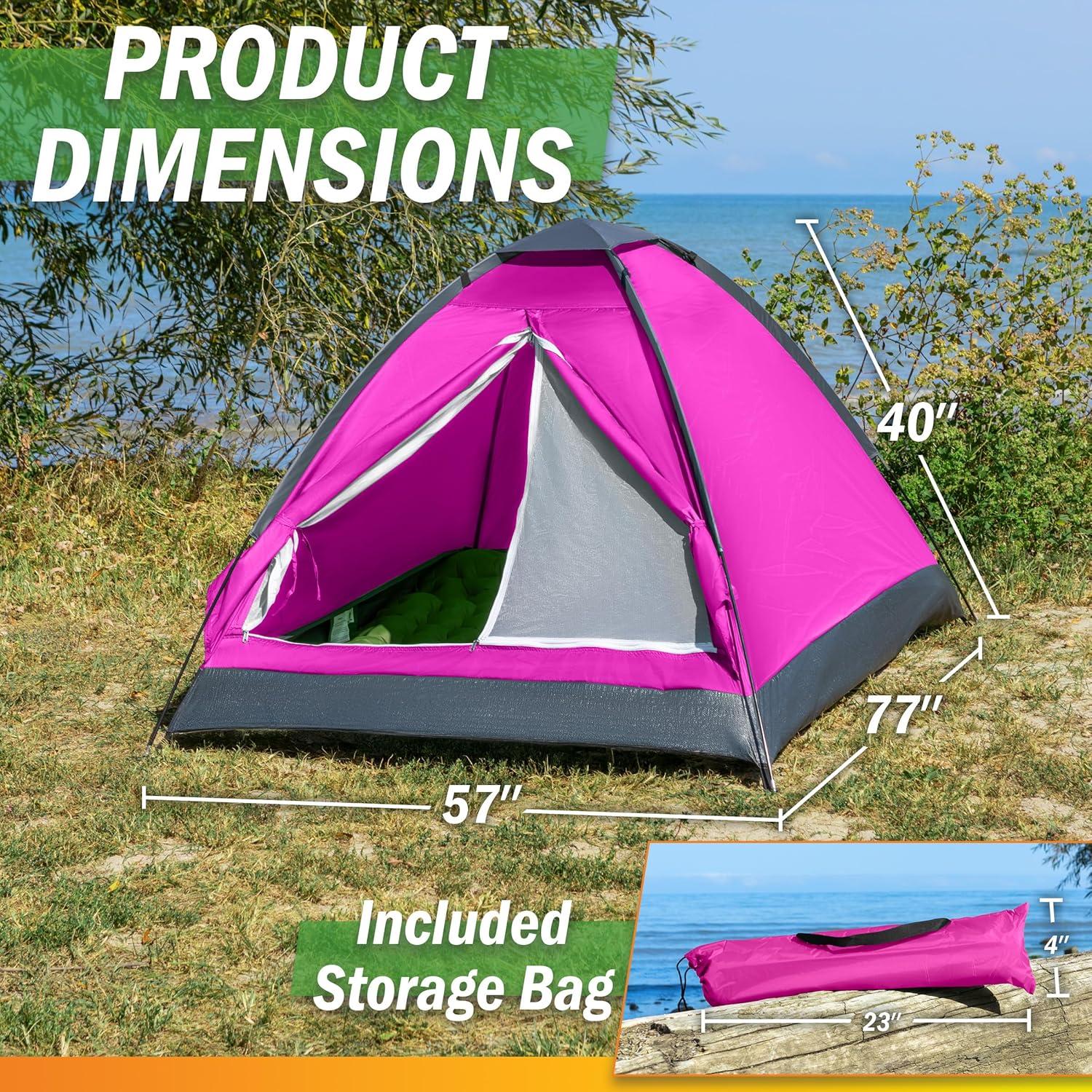image:image2 Person Camping Tent with Rain Fly and Carrying Bag Lightweight Outdoor Pop Up Tents for Camping Essentials Music Festivals Backpacking Hiking or Beach Shelter by Wakeman OutdoorsPink