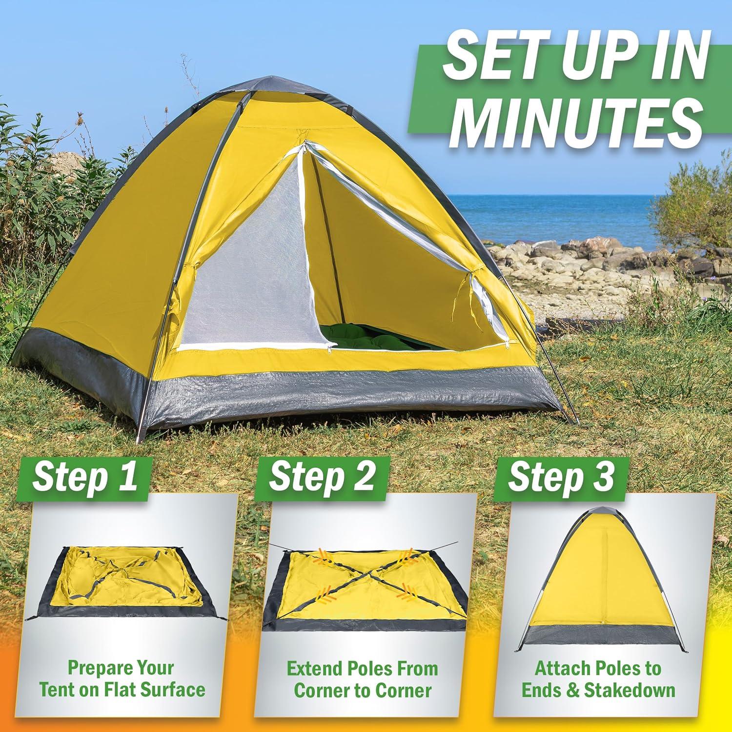image:image2 Person Camping Tent with Rain Fly and Carrying Bag Lightweight Outdoor Pop Up Tents for Camping Essentials Music Festivals Backpacking Hiking or Beach Shelter by Wakeman OutdoorsYellow