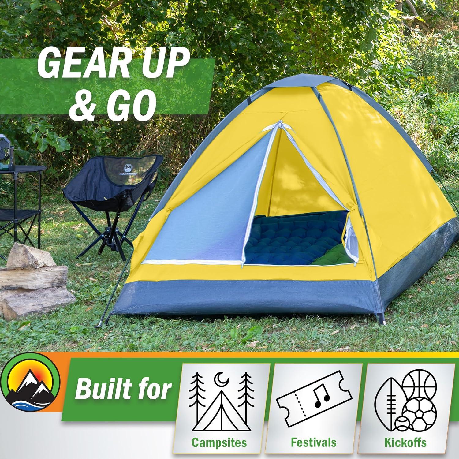 image:image2 Person Camping Tent with Rain Fly and Carrying Bag Lightweight Outdoor Pop Up Tents for Camping Essentials Music Festivals Backpacking Hiking or Beach Shelter by Wakeman OutdoorsYellow