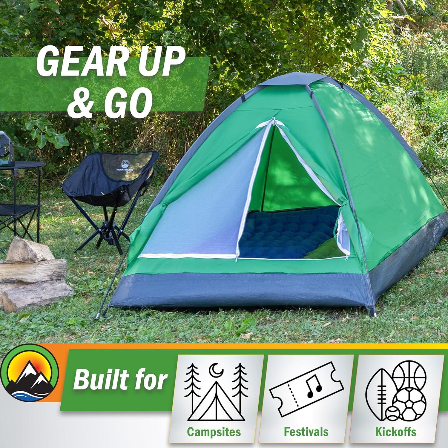 image:image2 Person Outdoors Camping Tent with Rain Fly and Carrying Bag Lightweight Outdoor Pop Up Tents for Camping Essentials Music Festivals Backpacking Hiking or Beach Shelter by Wakeman OutdoorsGreen