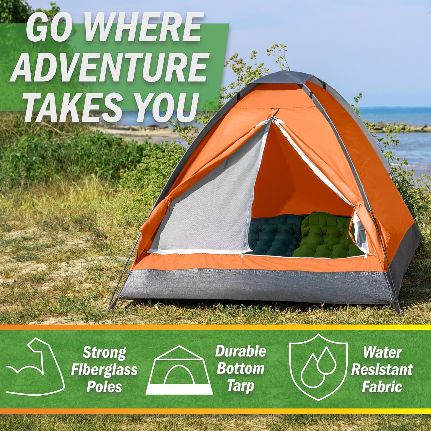image:image2 Person Outdoors Camping Tent with Rain Fly and Carrying Bag Lightweight Outdoor Pop Up Tents for Camping Essentials Music Festivals Backpacking Hiking or Beach Shelter by Wakeman OutdoorsOrange