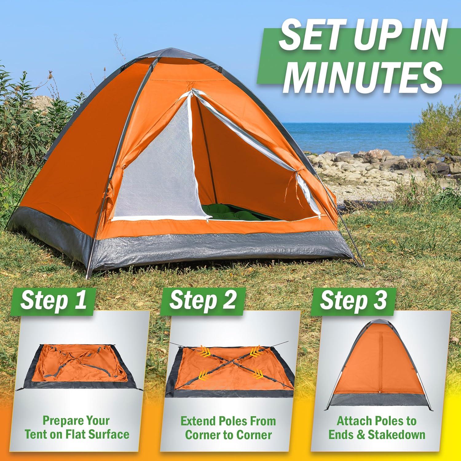 image:image2 Person Outdoors Camping Tent with Rain Fly and Carrying Bag Lightweight Outdoor Pop Up Tents for Camping Essentials Music Festivals Backpacking Hiking or Beach Shelter by Wakeman OutdoorsOrange