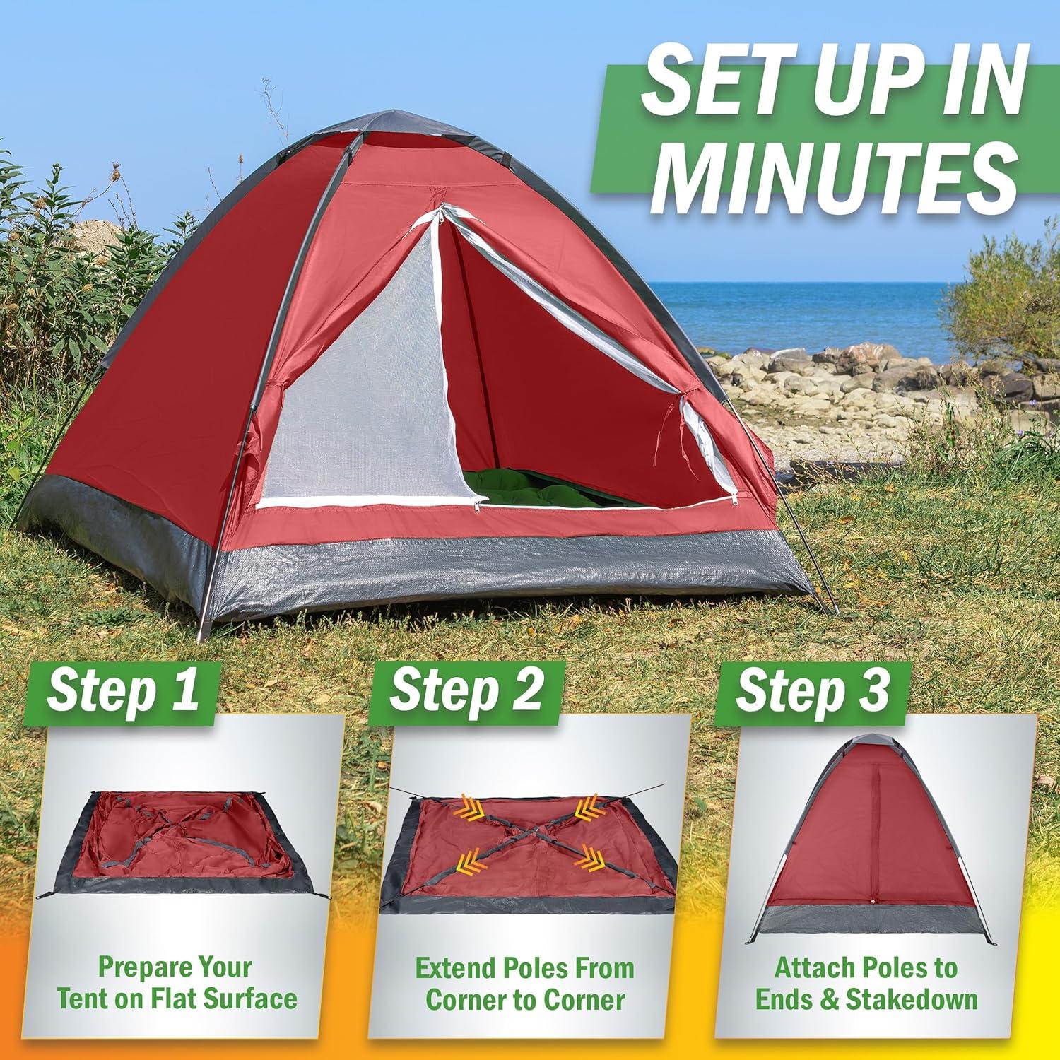 image:image2 Person Outdoors Camping Tent with Rain Fly and Carrying Bag Lightweight Outdoor Pop Up Tents for Camping Essentials Music Festivals Backpacking Hiking or Beach Shelter by Wakeman OutdoorsRed