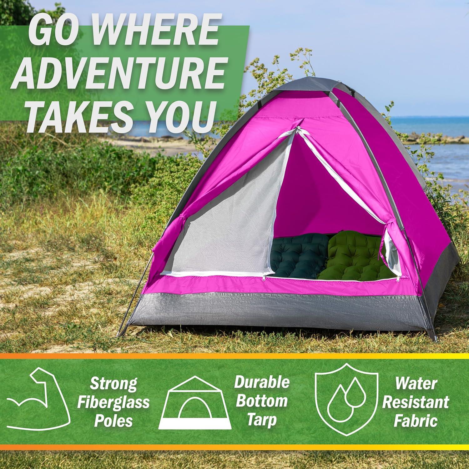 image:image2 Person Outdoors Camping Tent with Rain Fly and Carrying Bag Lightweight Outdoor Pop Up Tents for Camping Essentials Music Festivals Backpacking Hiking or Beach Shelter by Wakeman OutdoorsPink
