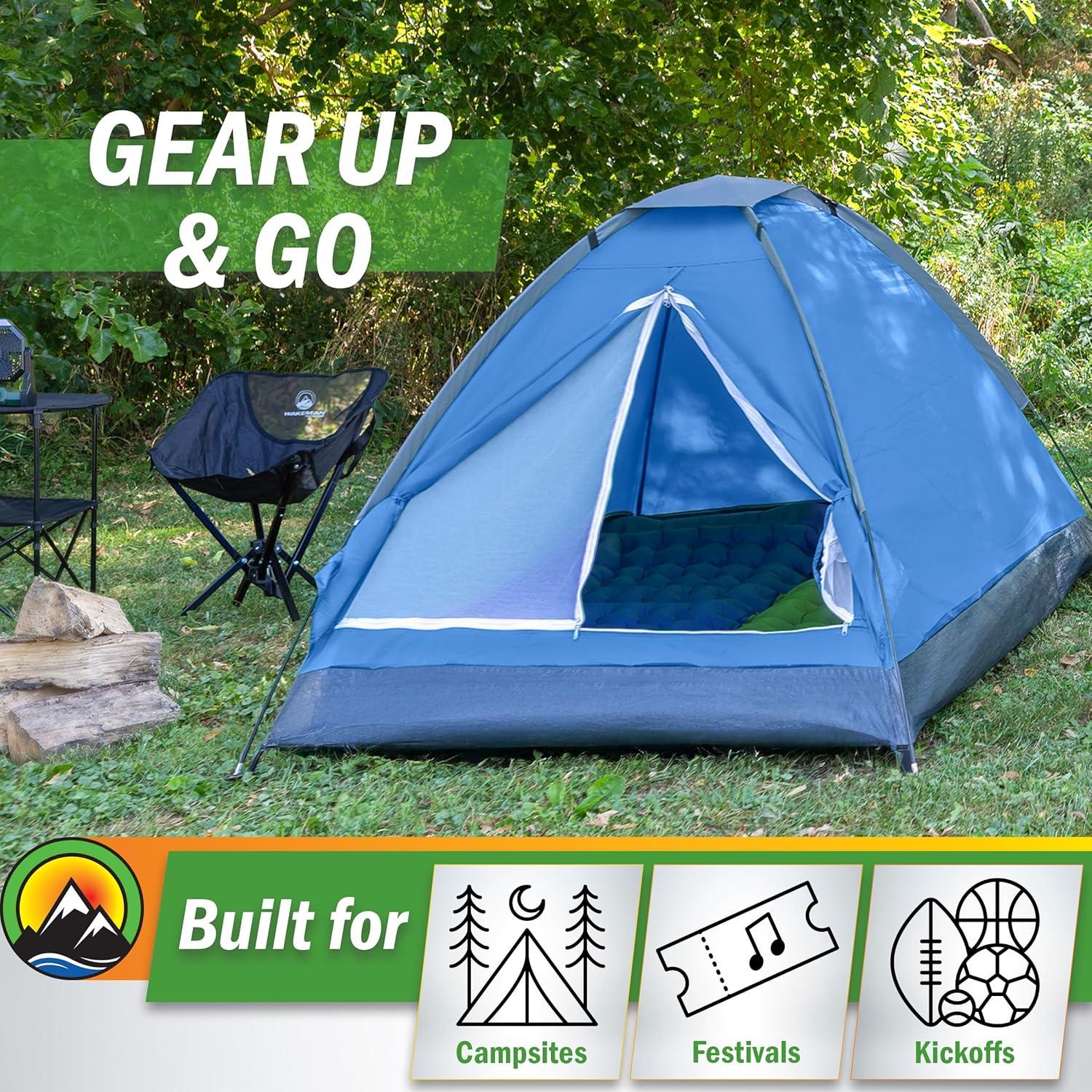 image:image2 Person Outdoors Camping Tent with Rain Fly and Carrying Bag Lightweight Outdoor Pop Up Tents for Camping Essentials Music Festivals Backpacking Hiking or Beach Shelter by Wakeman OutdoorsBlue