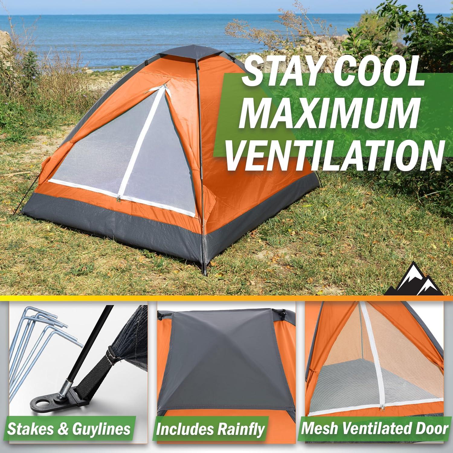 image:image2 Person Outdoors Camping Tent with Rain Fly and Carrying Bag Lightweight Outdoor Pop Up Tents for Camping Essentials Music Festivals Backpacking Hiking or Beach Shelter by Wakeman OutdoorsOrange