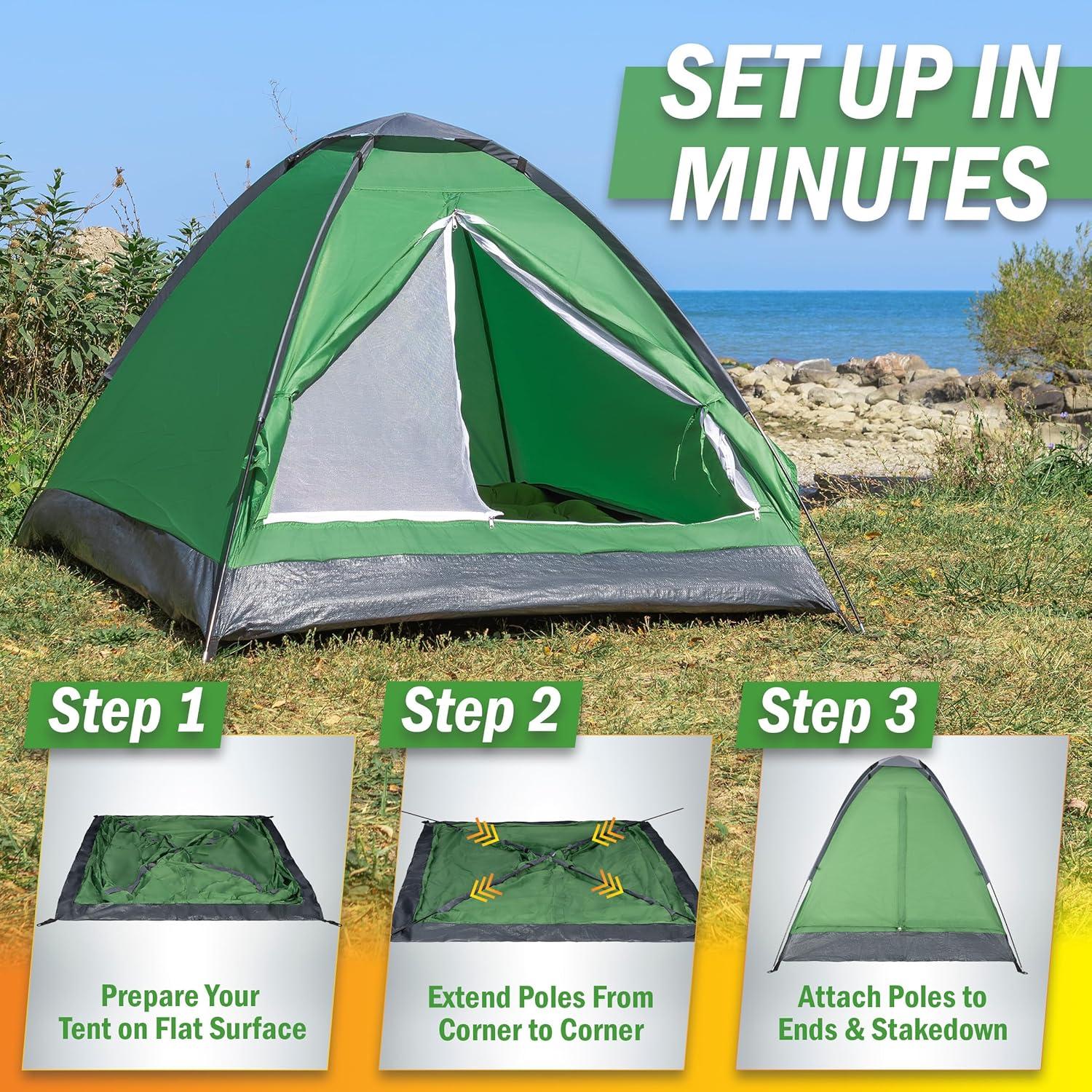 image:image2 Person Outdoors Camping Tent with Rain Fly and Carrying Bag Lightweight Outdoor Pop Up Tents for Camping Essentials Music Festivals Backpacking Hiking or Beach Shelter by Wakeman OutdoorsGreen