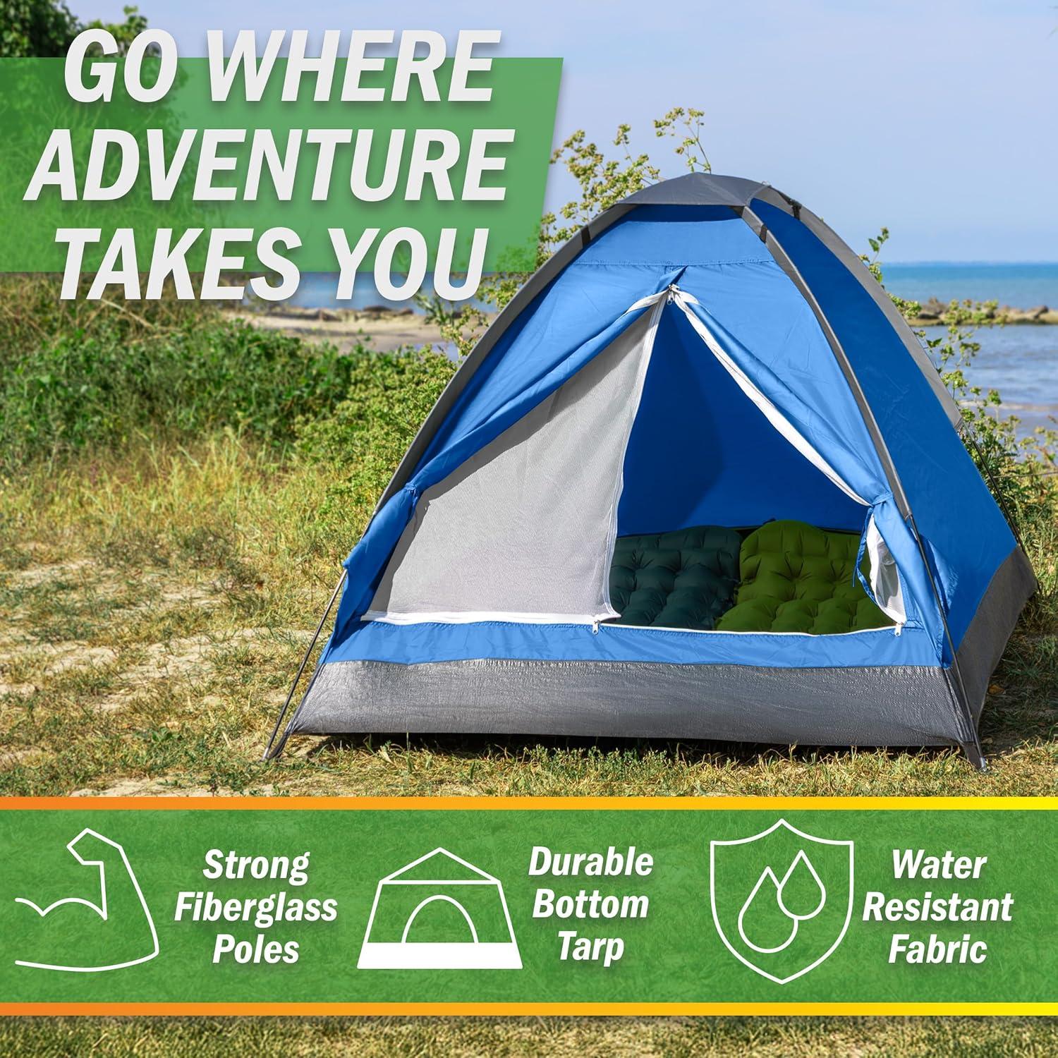 image:image2 Person Outdoors Camping Tent with Rain Fly and Carrying Bag Lightweight Outdoor Pop Up Tents for Camping Essentials Music Festivals Backpacking Hiking or Beach Shelter by Wakeman OutdoorsBlue