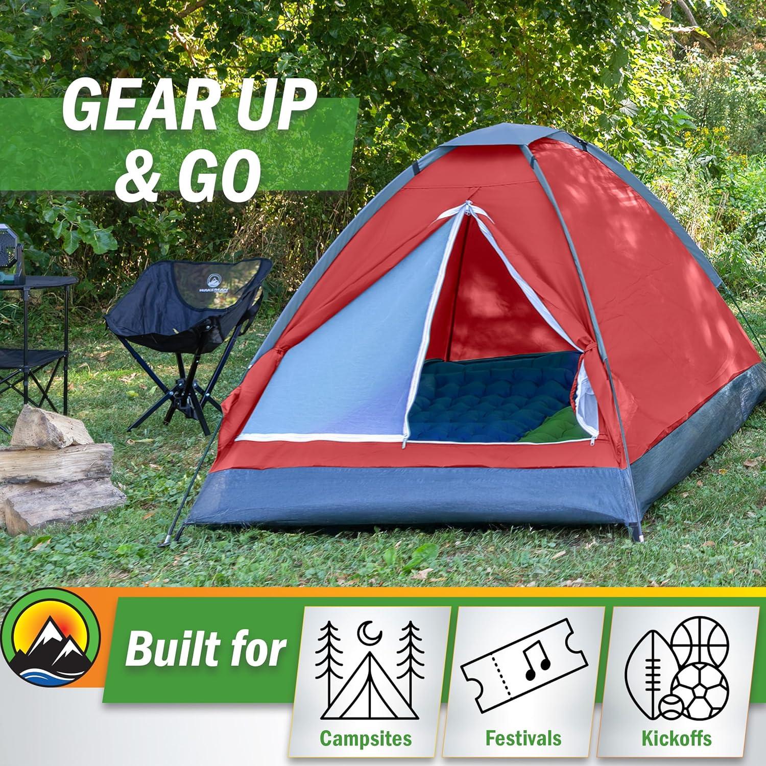 image:image2 Person Outdoors Camping Tent with Rain Fly and Carrying Bag Lightweight Outdoor Pop Up Tents for Camping Essentials Music Festivals Backpacking Hiking or Beach Shelter by Wakeman OutdoorsRed