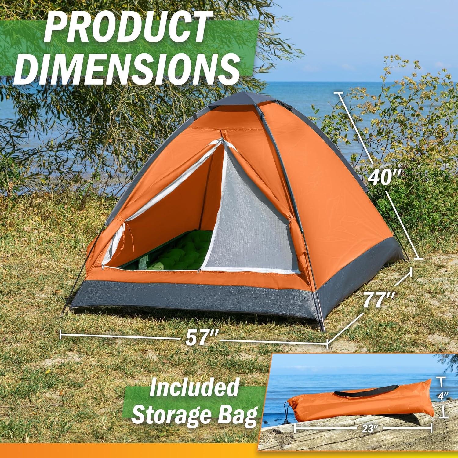 image:image2 Person Outdoors Camping Tent with Rain Fly and Carrying Bag Lightweight Outdoor Pop Up Tents for Camping Essentials Music Festivals Backpacking Hiking or Beach Shelter by Wakeman OutdoorsOrange