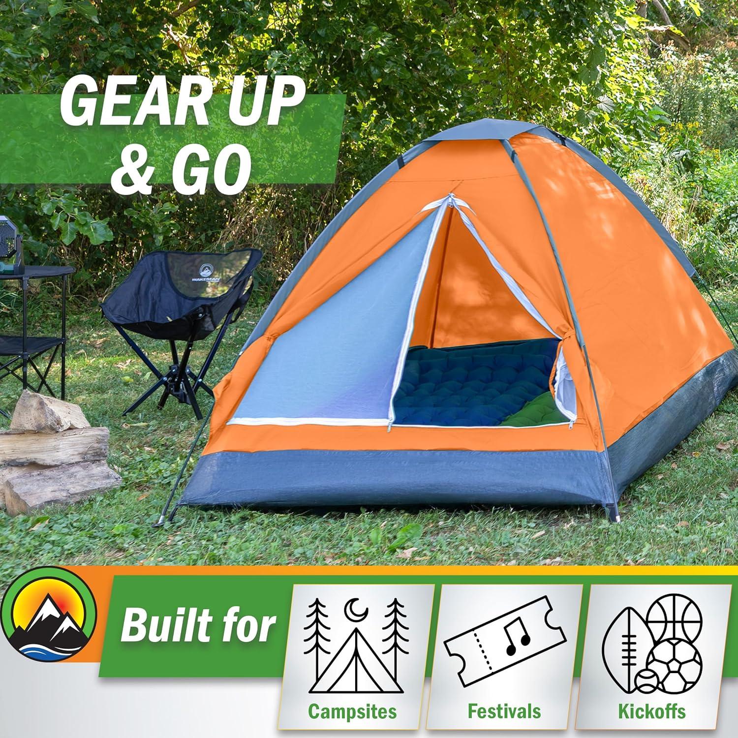 image:image2 Person Outdoors Camping Tent with Rain Fly and Carrying Bag Lightweight Outdoor Pop Up Tents for Camping Essentials Music Festivals Backpacking Hiking or Beach Shelter by Wakeman OutdoorsOrange