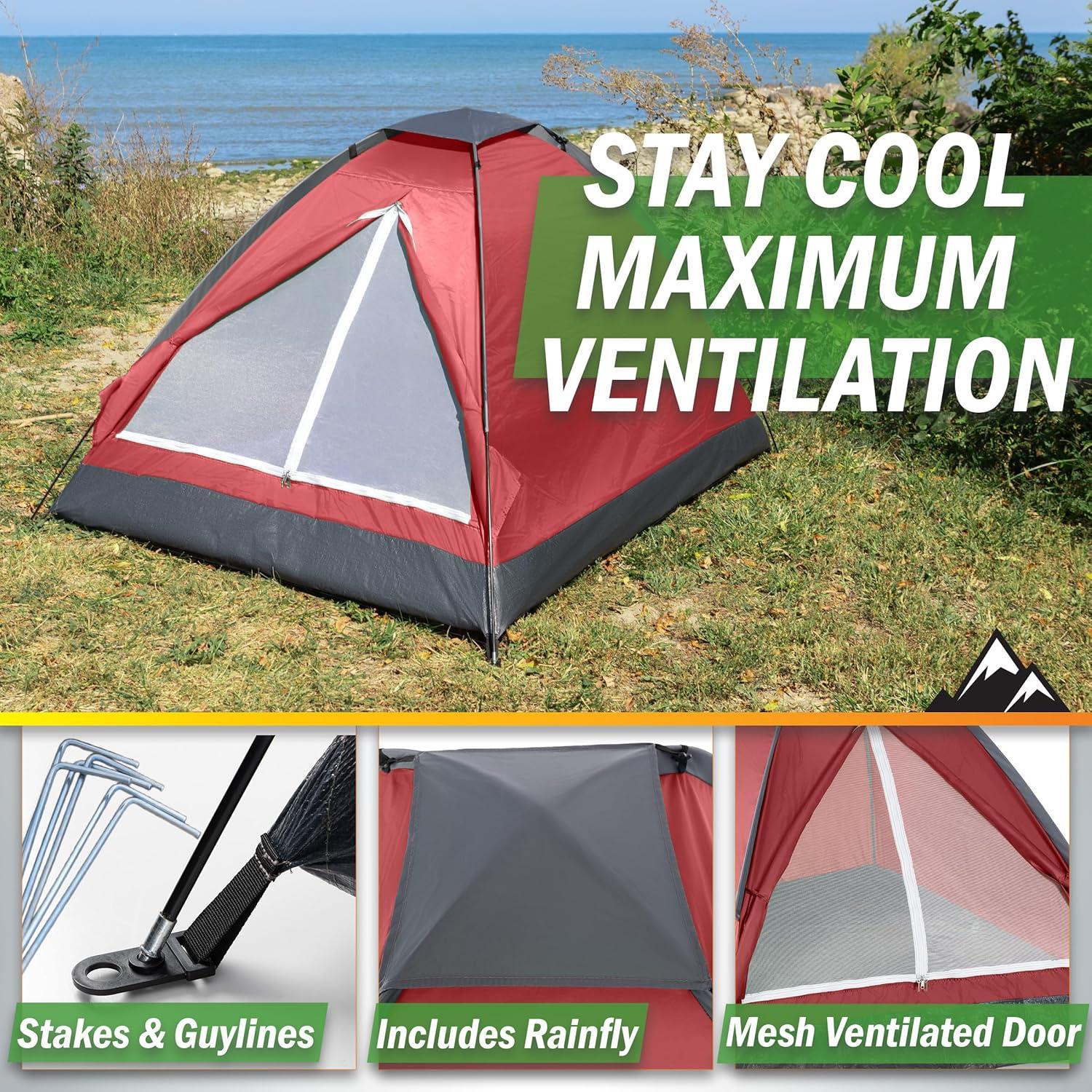 image:image2 Person Outdoors Camping Tent with Rain Fly and Carrying Bag Lightweight Outdoor Pop Up Tents for Camping Essentials Music Festivals Backpacking Hiking or Beach Shelter by Wakeman OutdoorsRed