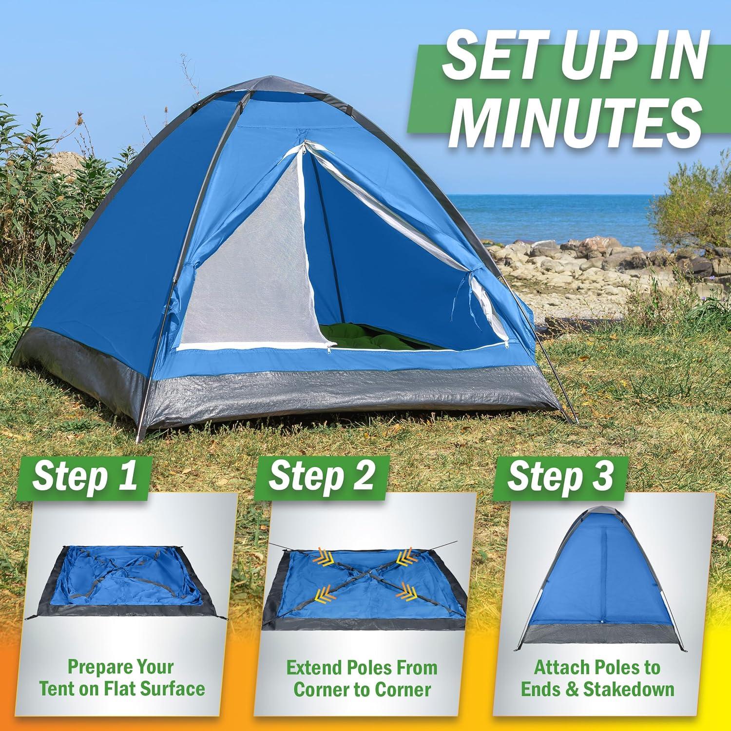 image:image2 Person Outdoors Camping Tent with Rain Fly and Carrying Bag Lightweight Outdoor Pop Up Tents for Camping Essentials Music Festivals Backpacking Hiking or Beach Shelter by Wakeman OutdoorsBlue