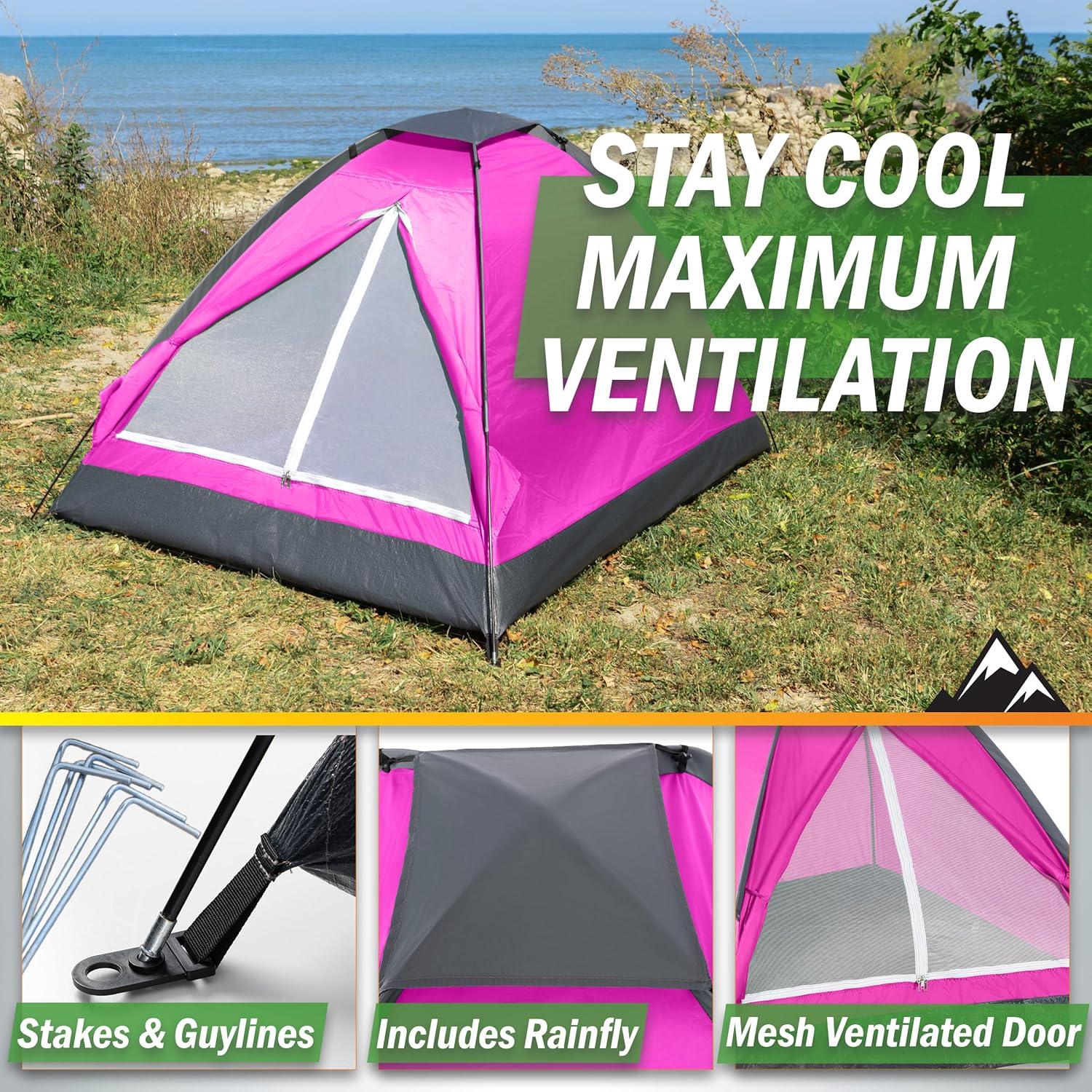 image:image2 Person Outdoors Camping Tent with Rain Fly and Carrying Bag Lightweight Outdoor Pop Up Tents for Camping Essentials Music Festivals Backpacking Hiking or Beach Shelter by Wakeman OutdoorsPink