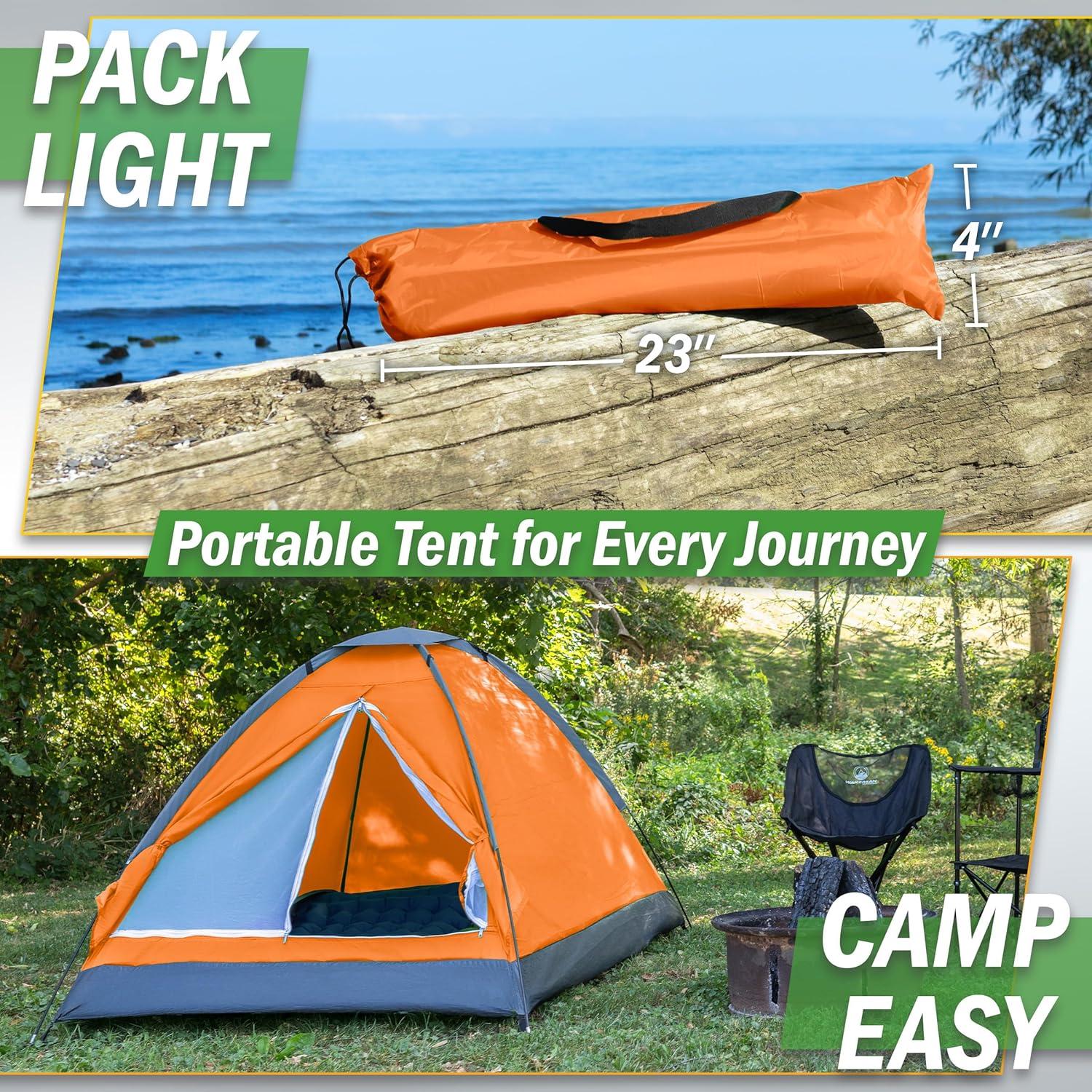image:image2 Person Outdoors Camping Tent with Rain Fly and Carrying Bag Lightweight Outdoor Pop Up Tents for Camping Essentials Music Festivals Backpacking Hiking or Beach Shelter by Wakeman OutdoorsOrange