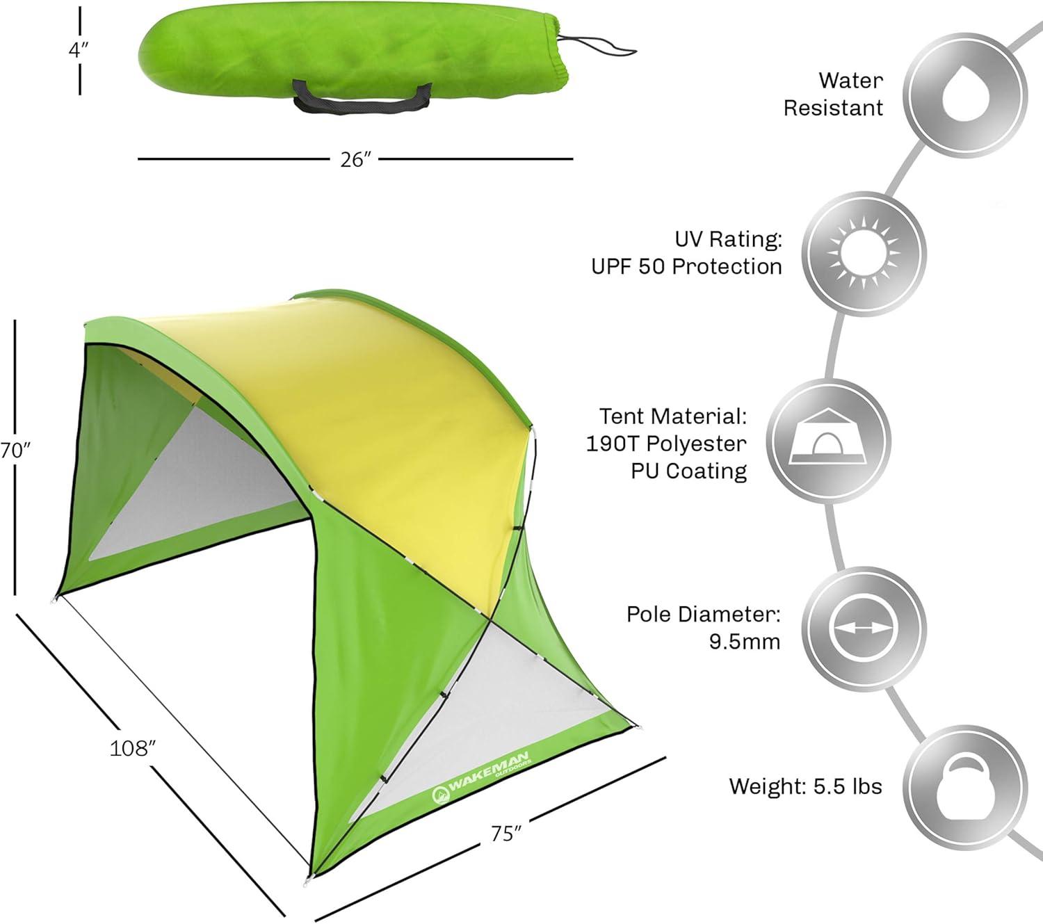 image:imageBeach Tent Sun Shelter for Shade with UV Protection and WaterResistant Coating for Sports Events and More with Carry Bag by Wakeman OutdoorsGreen