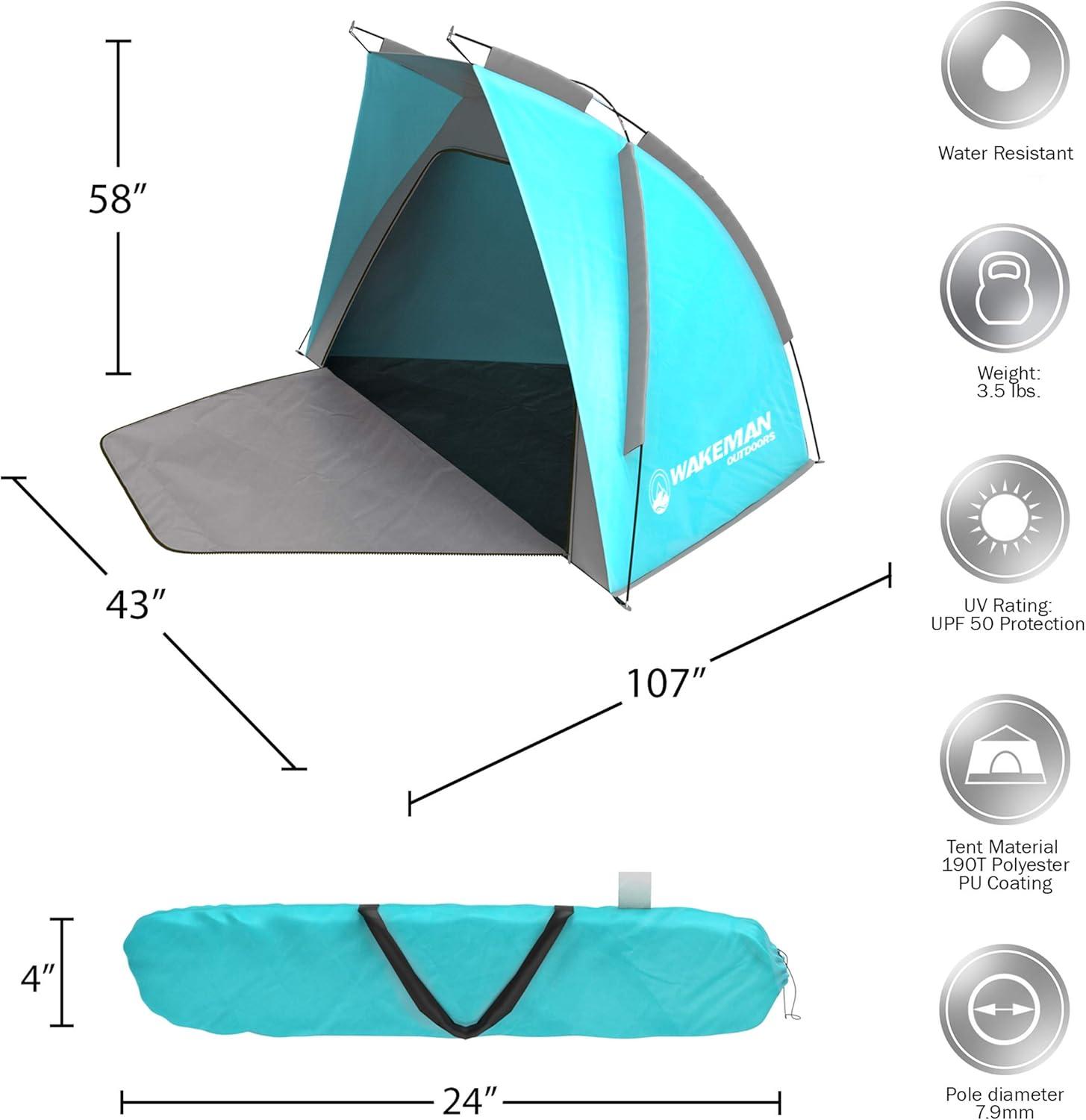 image:imageBeach Tent Sun Shelter Sport Umbrella with UV Protection Zip Up Porch for Privacy and Carry Bag Shade for Families by Wakeman OutdoorsBlue