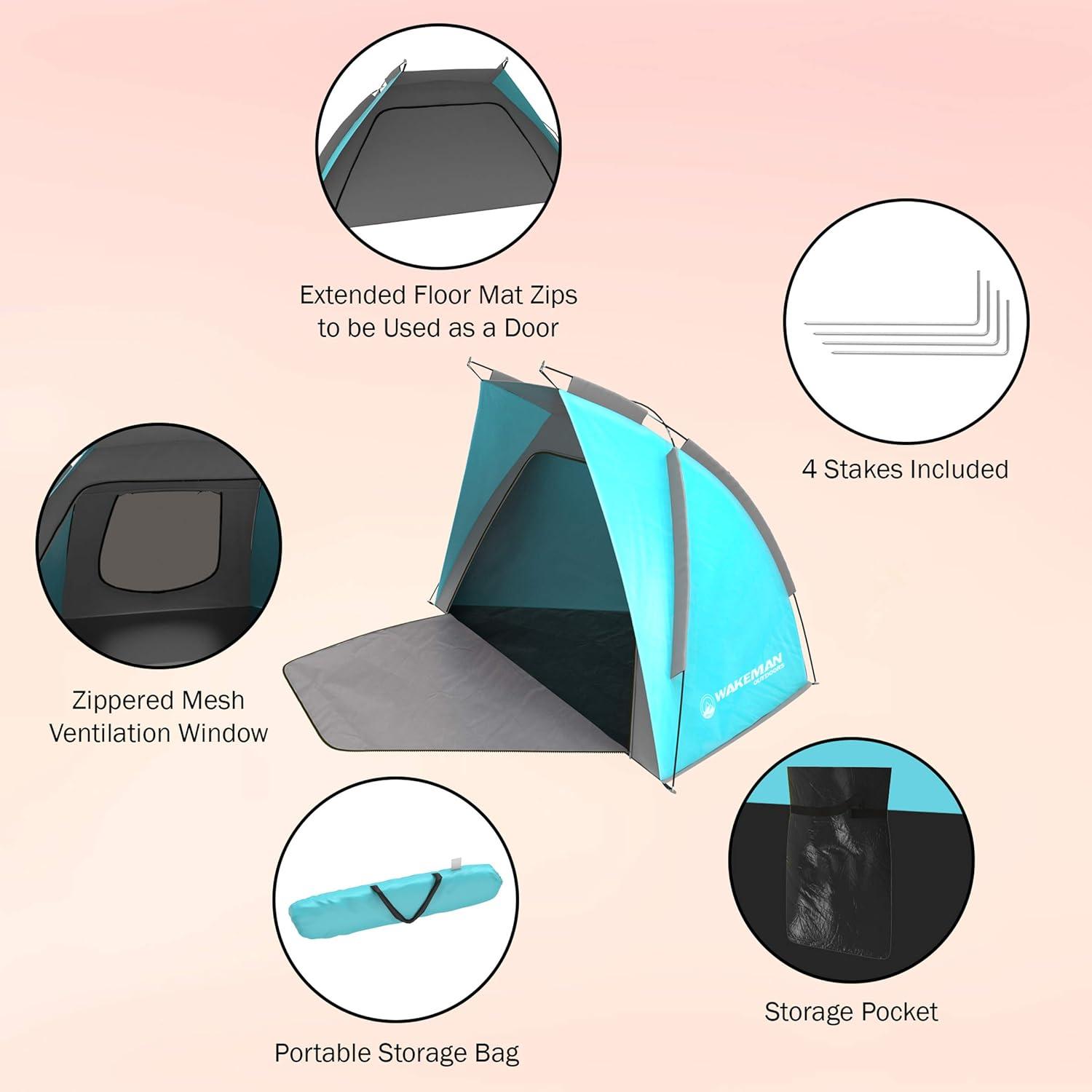 image:imageBeach Tent Sun Shelter Sport Umbrella with UV Protection Zip Up Porch for Privacy and Carry Bag Shade for Families by Wakeman OutdoorsBlue