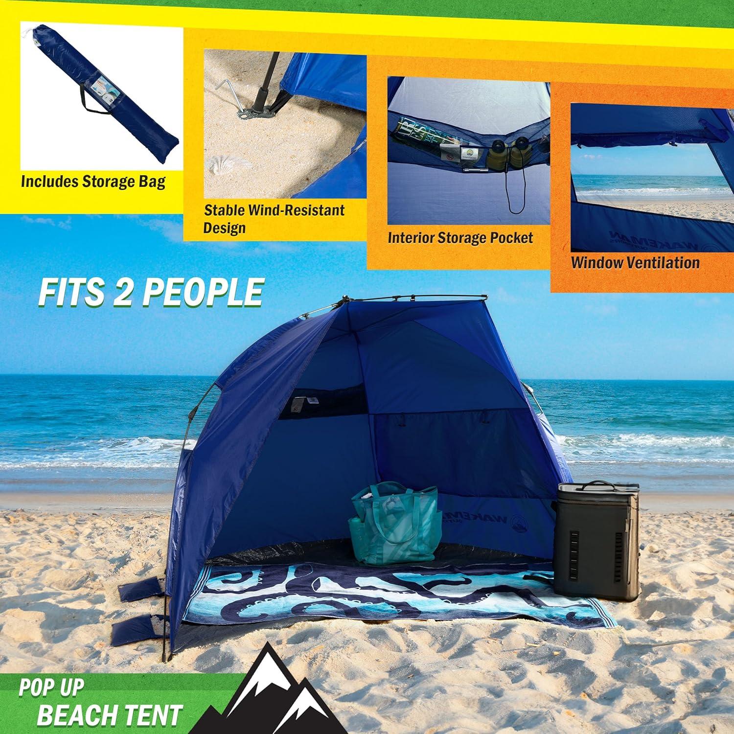 image:imageBeach Tent Sun Shelter UPF50 UV Protection Portable Sun Canopy for Beach Cabana 23 Person Pop Up Beach Tent Beach Essentials by WakemanBlue