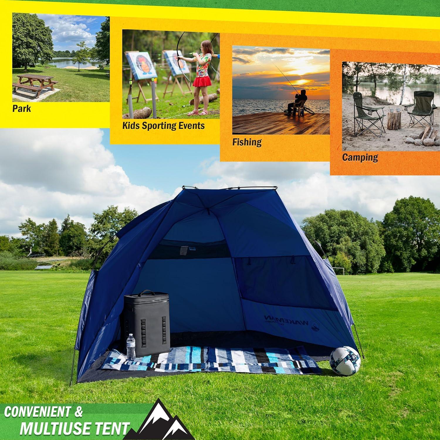 image:imageBeach Tent Sun Shelter UPF50 UV Protection Portable Sun Canopy for Beach Cabana 23 Person Pop Up Beach Tent Beach Essentials by WakemanBlue
