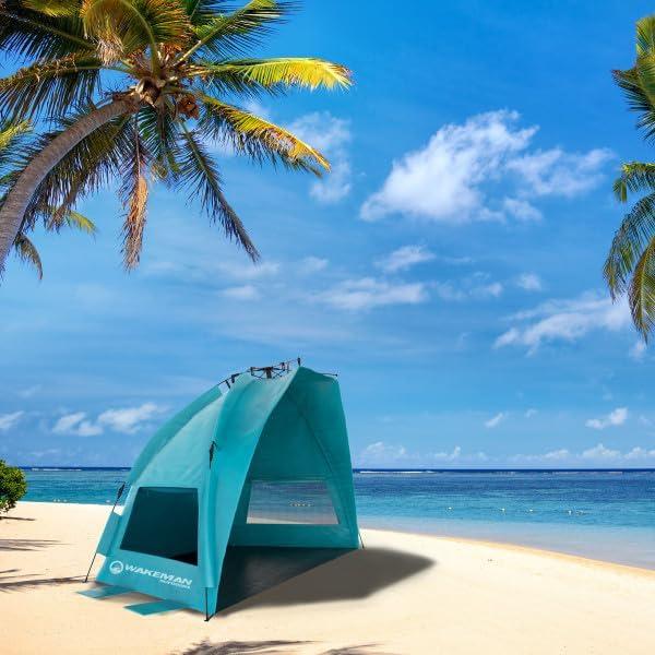 image:imageBeach Tent Sun Shelter UPF50 UV Protection Portable Sun Canopy for Beach Cabana 23 Person Pop Up Beach Tent Beach Essentials by WakemanTurquoise