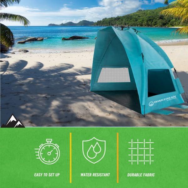 image:imageBeach Tent Sun Shelter UPF50 UV Protection Portable Sun Canopy for Beach Cabana 23 Person Pop Up Beach Tent Beach Essentials by WakemanTurquoise