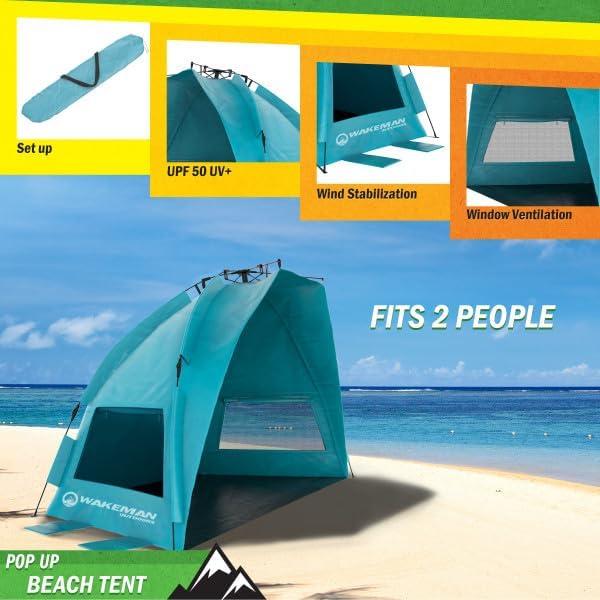 image:imageBeach Tent Sun Shelter UPF50 UV Protection Portable Sun Canopy for Beach Cabana 23 Person Pop Up Beach Tent Beach Essentials by WakemanTurquoise
