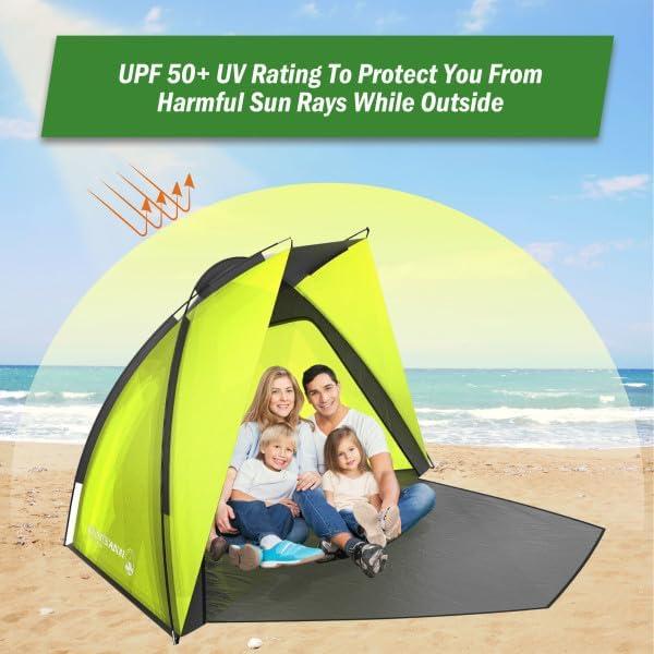 image:imageBeach Tent and Sun Shelter Water and WindResistant Shade Canopy for UV Protection Easy SetUp Tent with Carry Bag by Wakeman YellowYellow