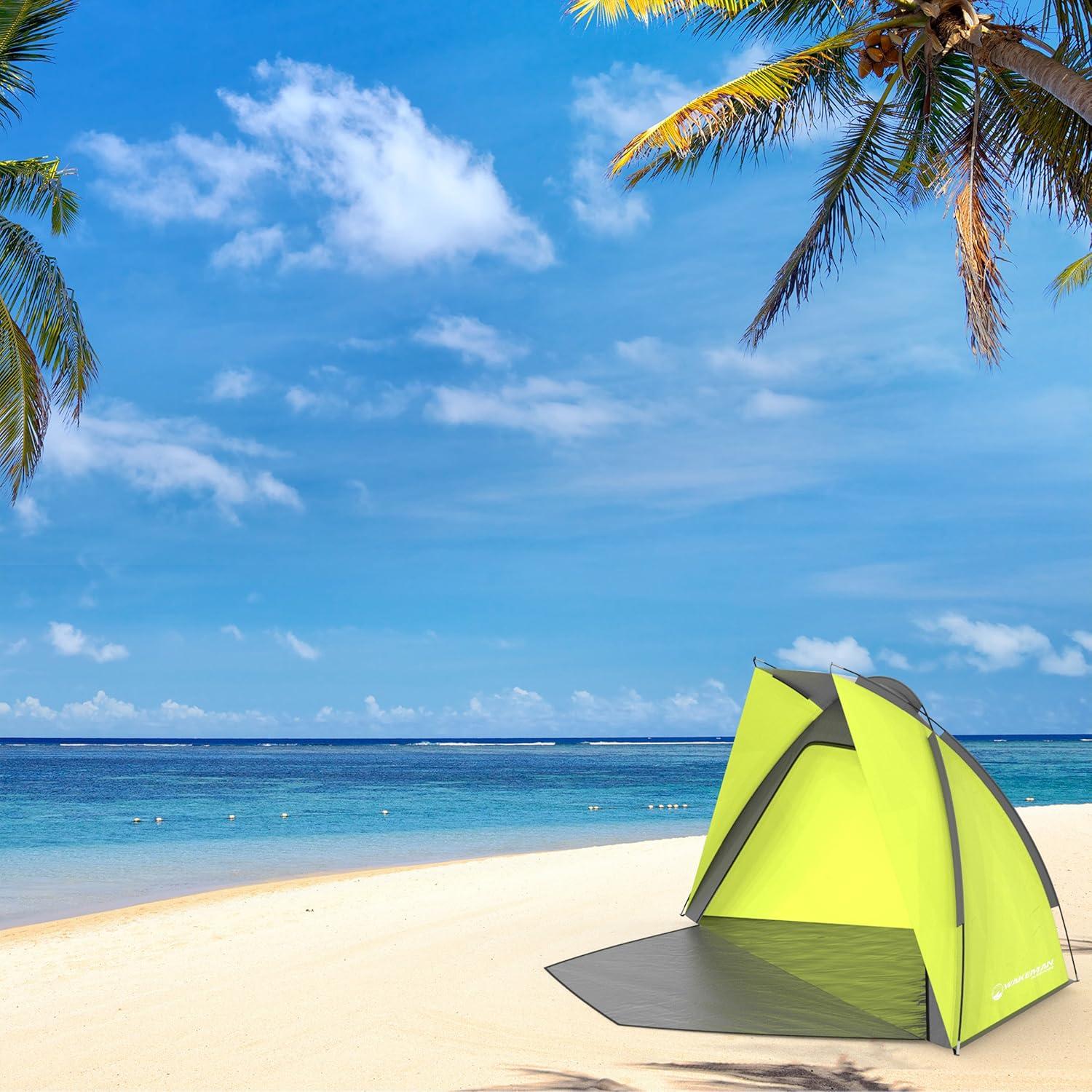 image:imageBeach Tent and Sun Shelter Water and WindResistant Shade Canopy for UV Protection Easy SetUp Tent with Carry Bag by Wakeman YellowYellow