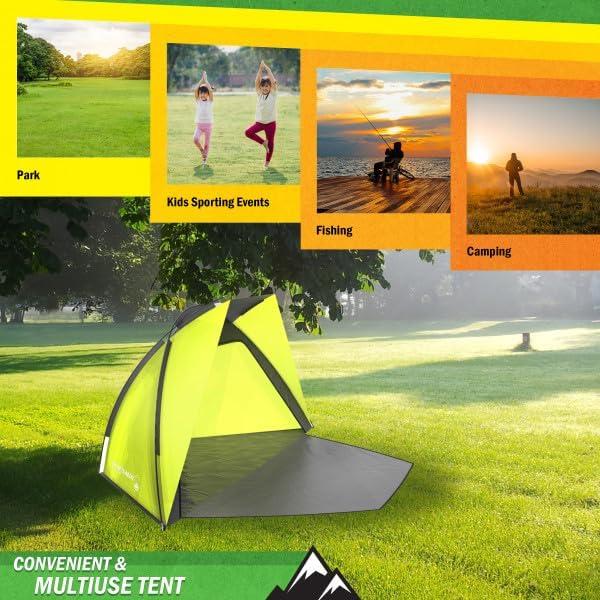 image:imageBeach Tent and Sun Shelter Water and WindResistant Shade Canopy for UV Protection Easy SetUp Tent with Carry Bag by Wakeman YellowYellow