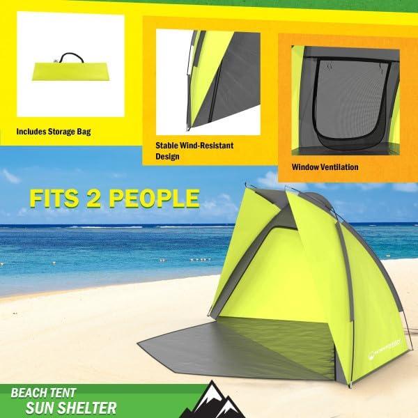 image:imageBeach Tent and Sun Shelter Water and WindResistant Shade Canopy for UV Protection Easy SetUp Tent with Carry Bag by Wakeman YellowYellow