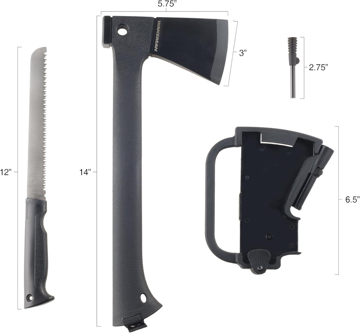 image:imageCamping Hand Axe and Survival Gear Lightweight Hatchet with Nested Serrated Wood Saw Knife and Magnesium Fire Starter Tool by Wakeman Black