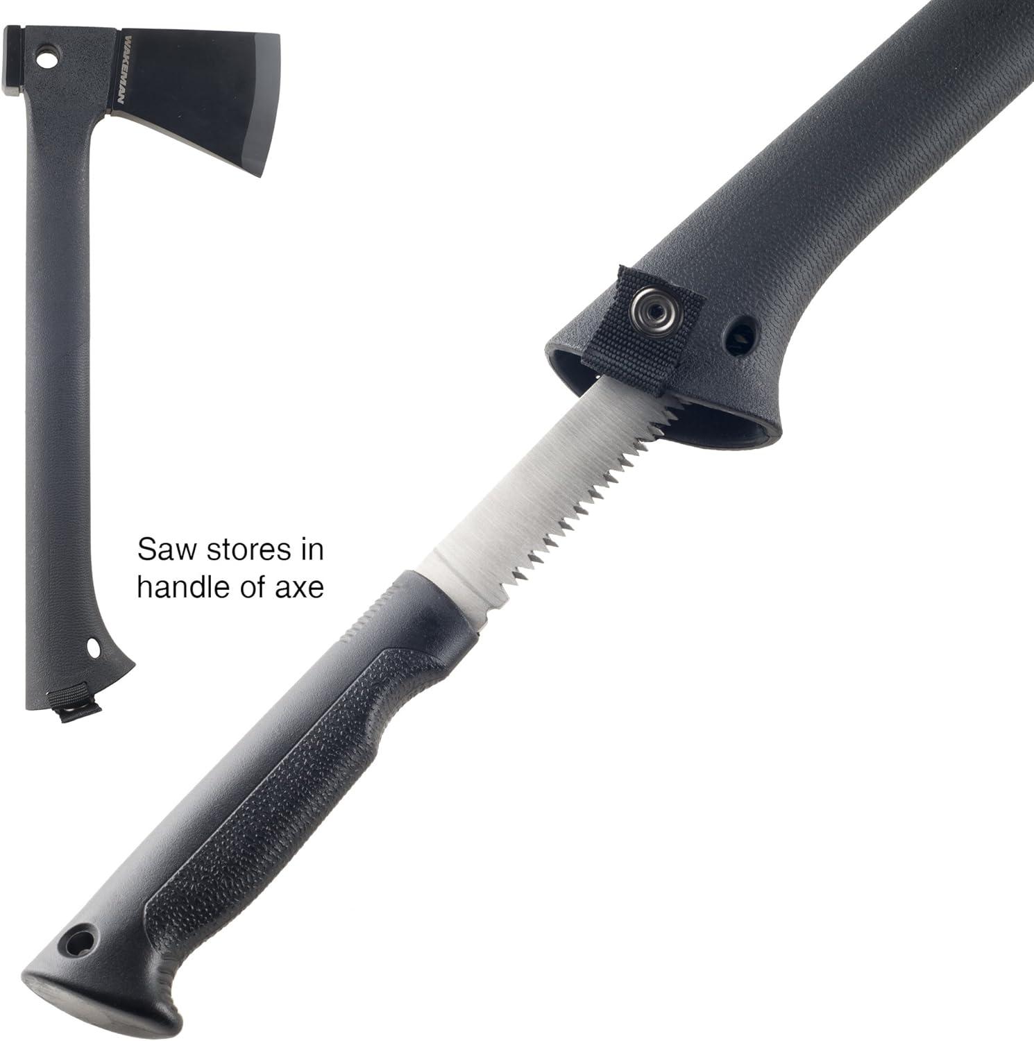 image:imageCamping Hand Axe and Survival Gear Lightweight Hatchet with Nested Serrated Wood Saw Knife and Magnesium Fire Starter Tool by Wakeman Black