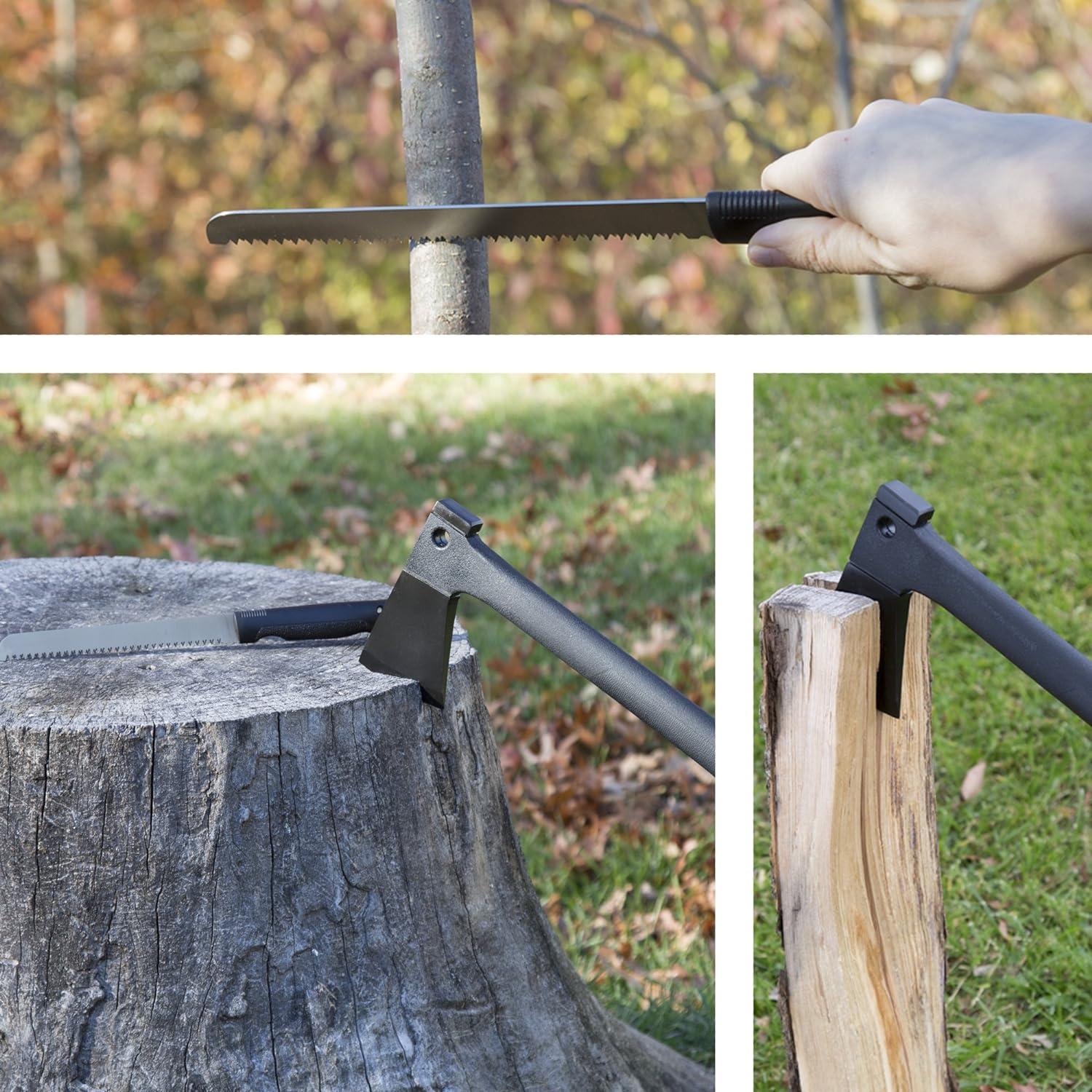 image:imageCamping Hand Axe and Survival Gear Lightweight Hatchet with Nested Serrated Wood Saw Knife and Magnesium Fire Starter Tool by Wakeman Black