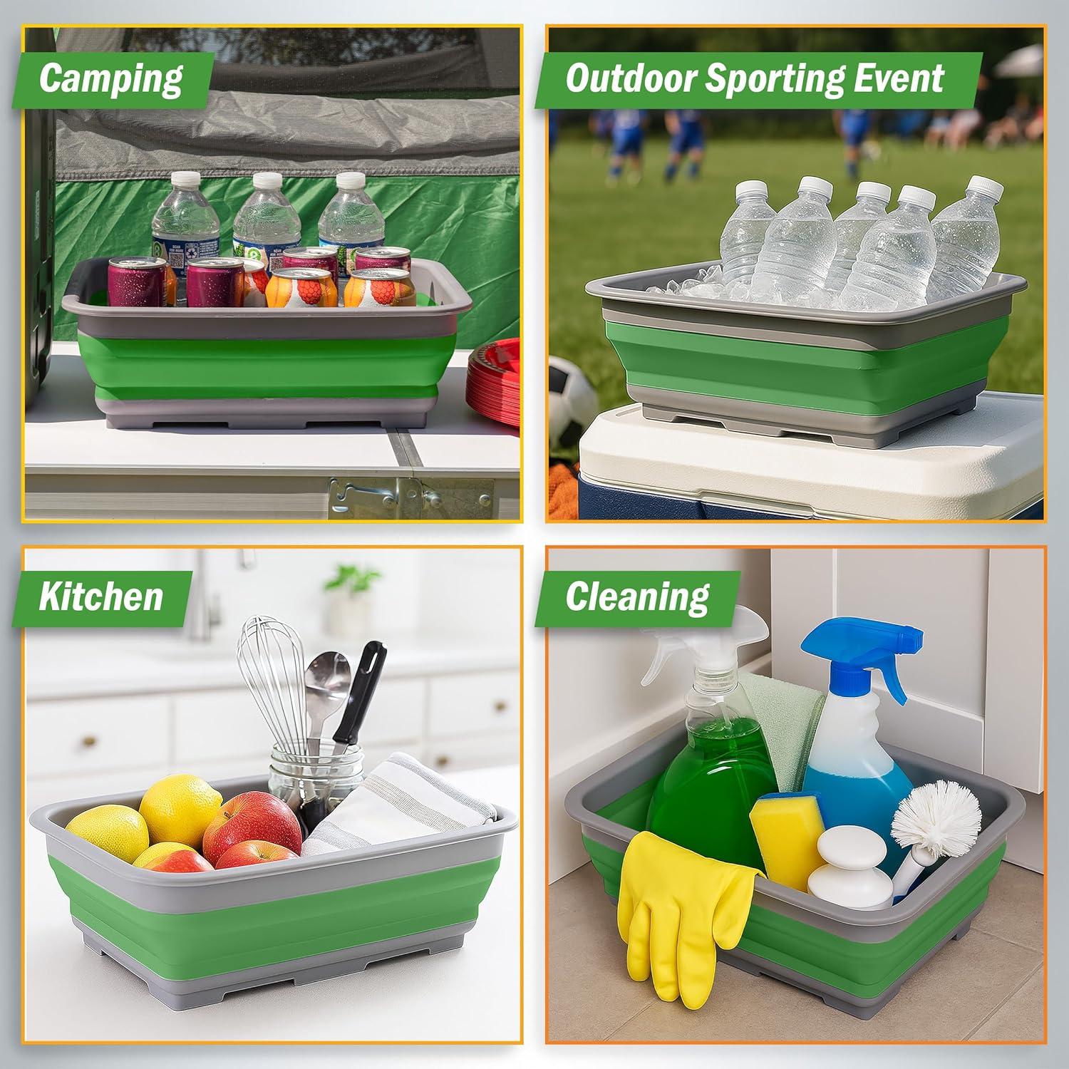 image:imageCollapsible Bucket for Cleaning 727L Foldable Wash Bin Dish Tub Collapsible Wash Basin or Camping Sink for Beach Tailgating or Soaking Laundry Cleaning Supplies by Wakeman Green