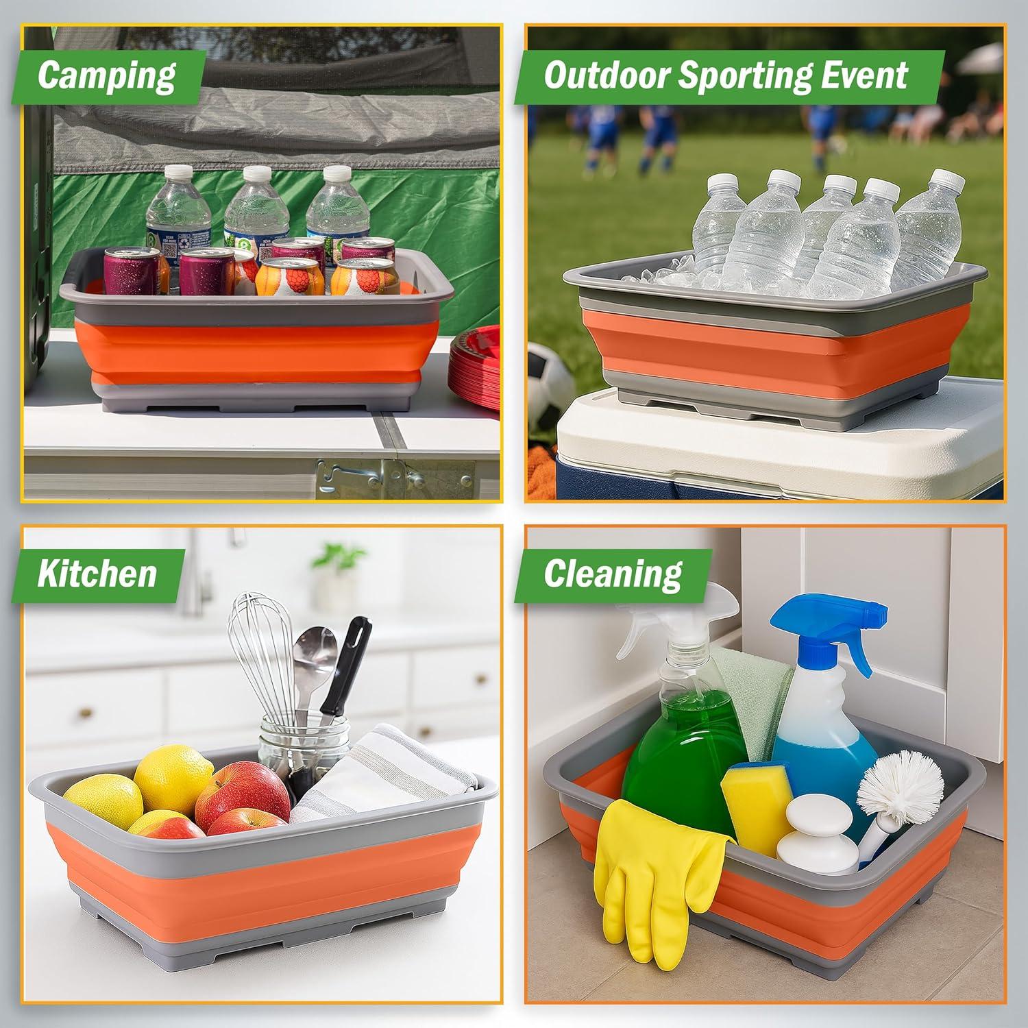 image:imageCollapsible Bucket for Cleaning 727L Foldable Wash Bin Dish Tub Collapsible Wash Basin or Camping Sink for Beach Tailgating or Soaking Laundry Cleaning Supplies by Wakeman Orange